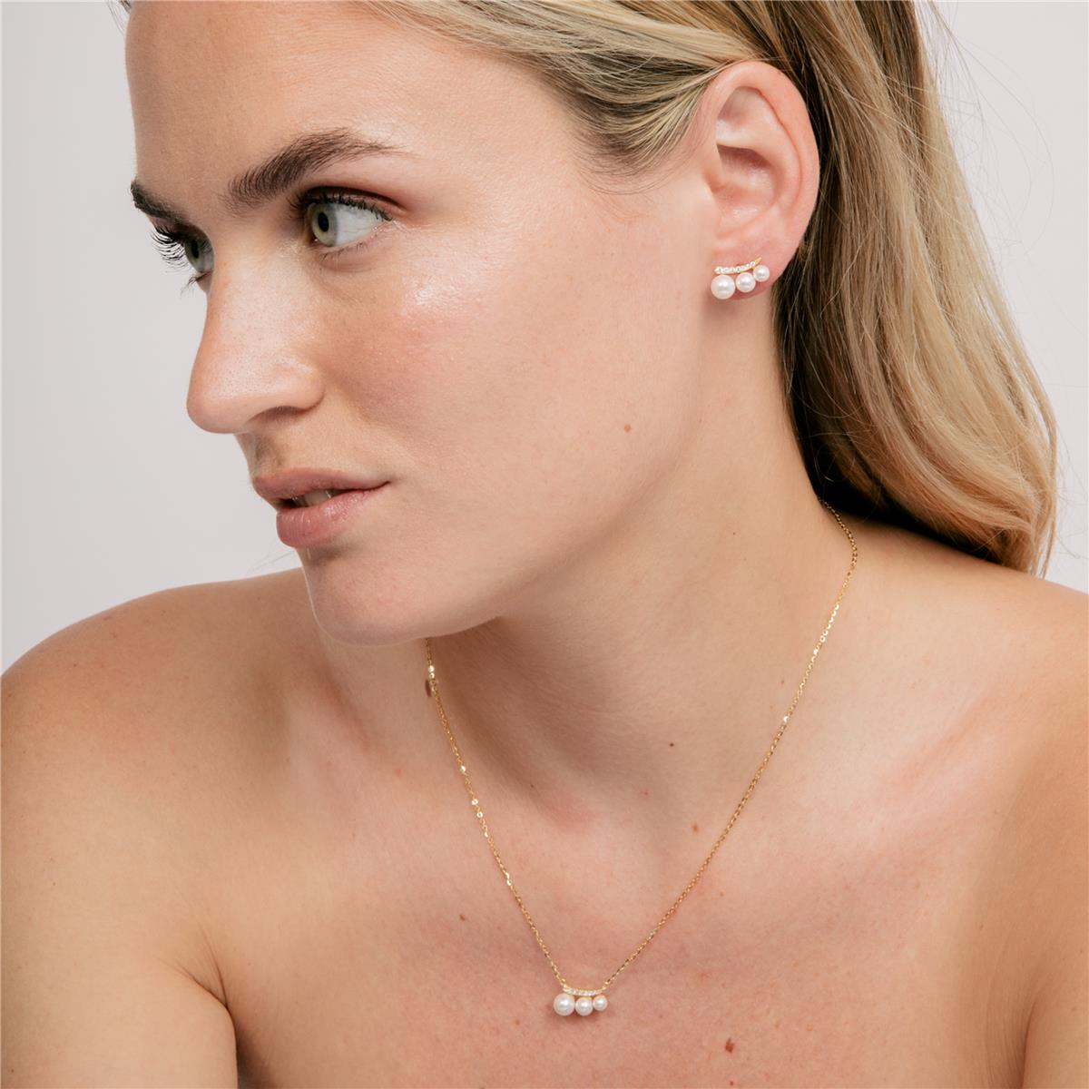 925 Sterling Silver Necklace with White Pearl and Rhodium Finish - Duslo