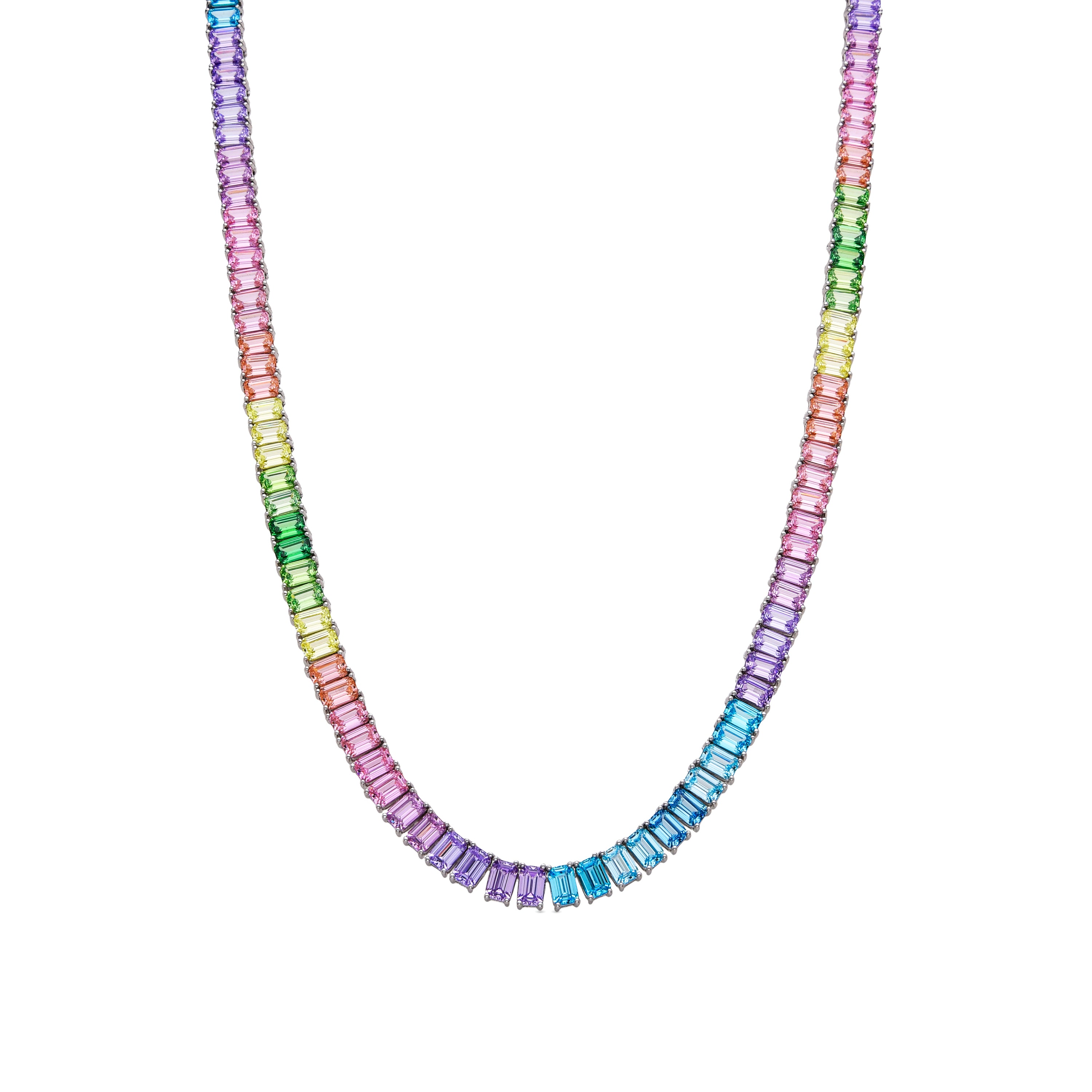 925 Sterling Silver Necklace with Multicolor Zirconia finished in Rhodium - Syruo