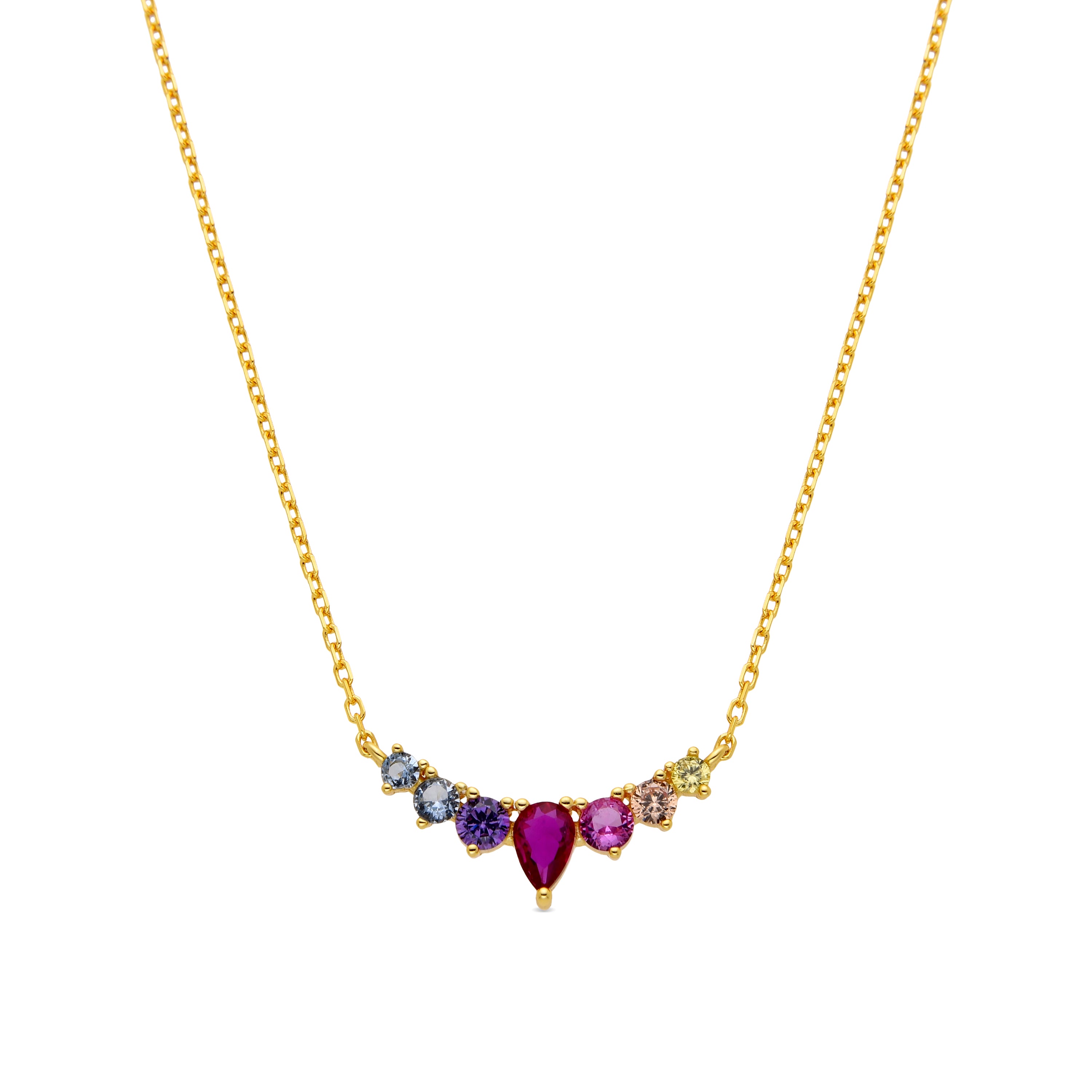 Colar de Prata de Lei 925 e Zircónia Multicolor acabamento em ouro 18k - Narxo