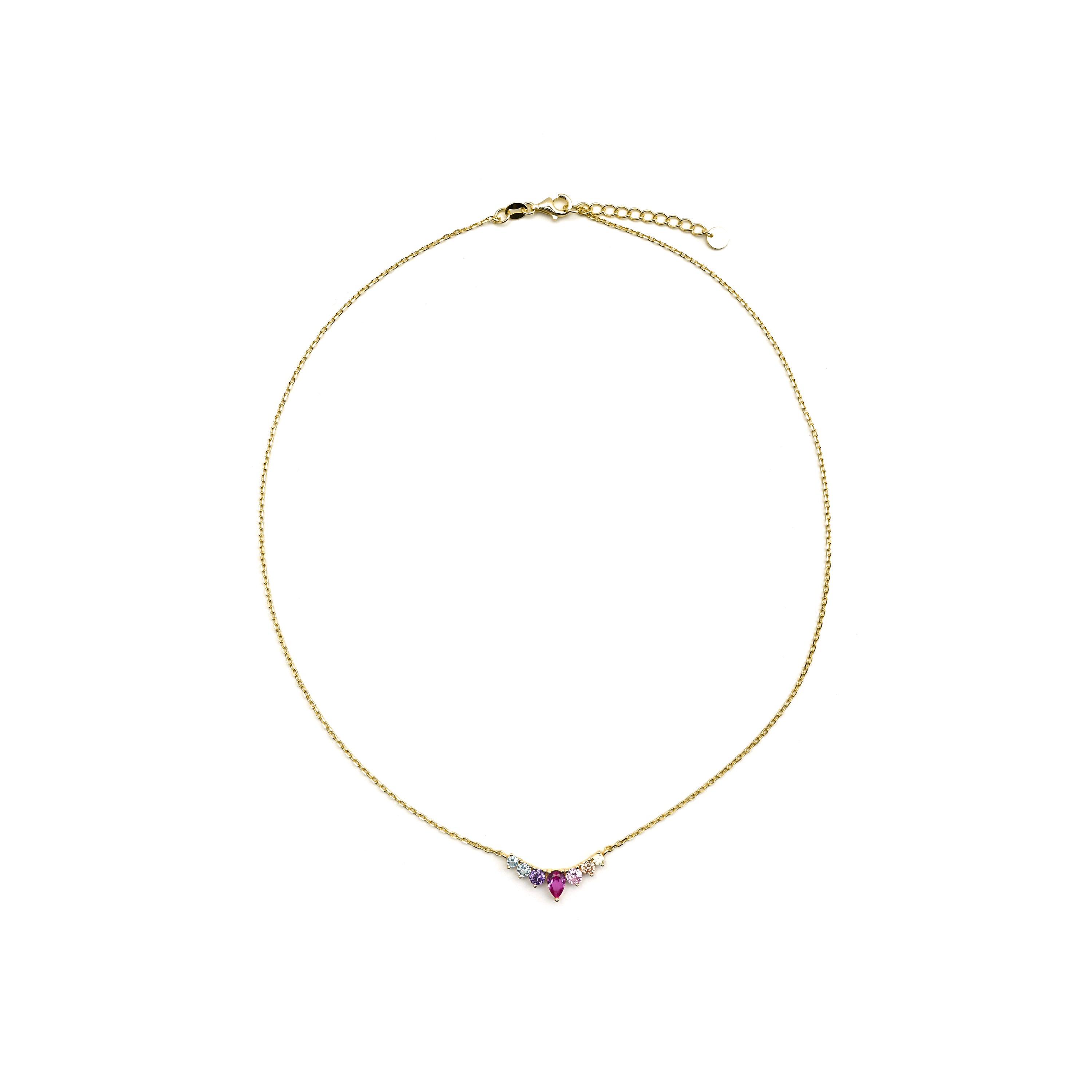 Colar de Prata de Lei 925 e Zircónia Multicolor acabamento em ouro 18k - Narxo