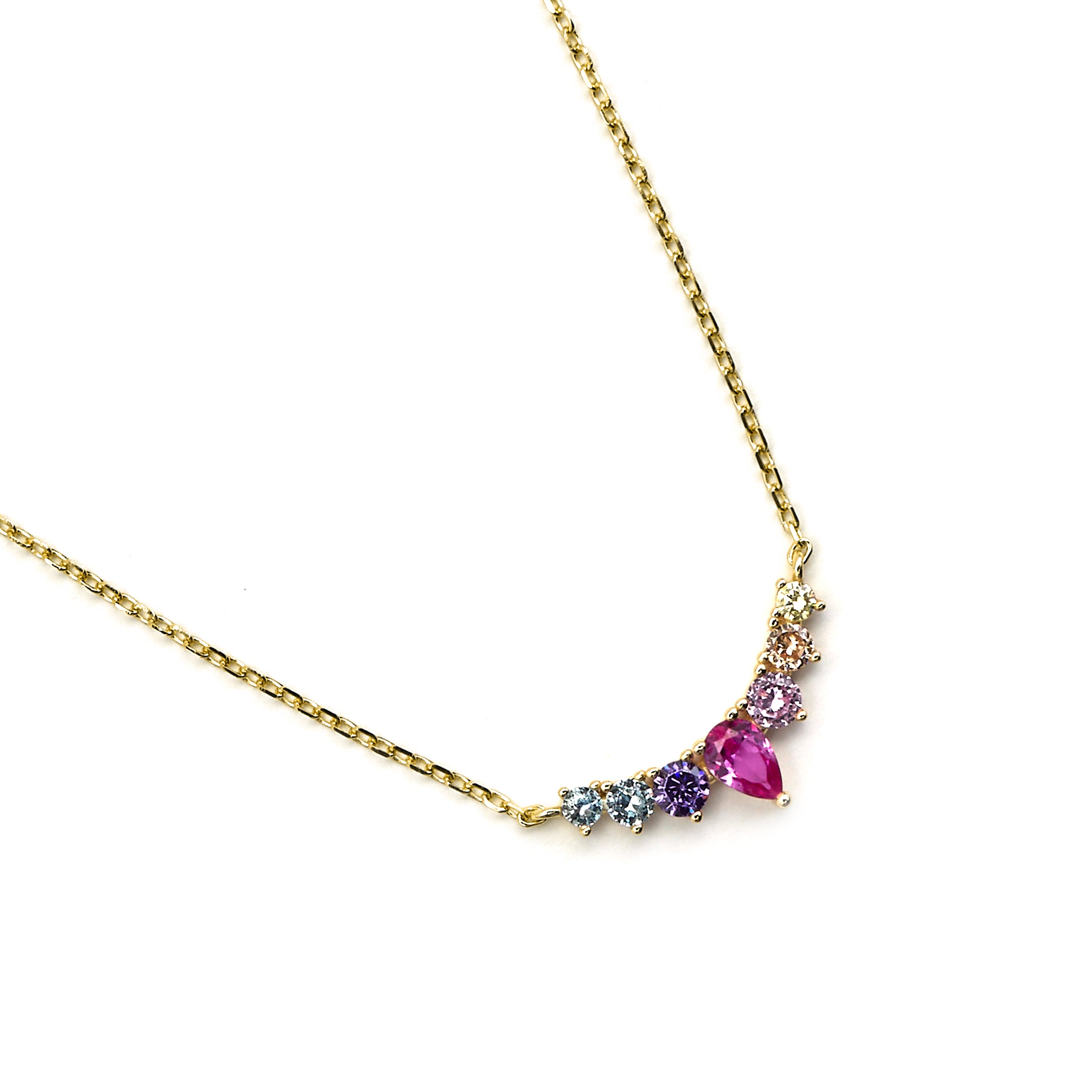 Colar de Prata de Lei 925 e Zircónia Multicolor acabamento em ouro 18k - Narxo