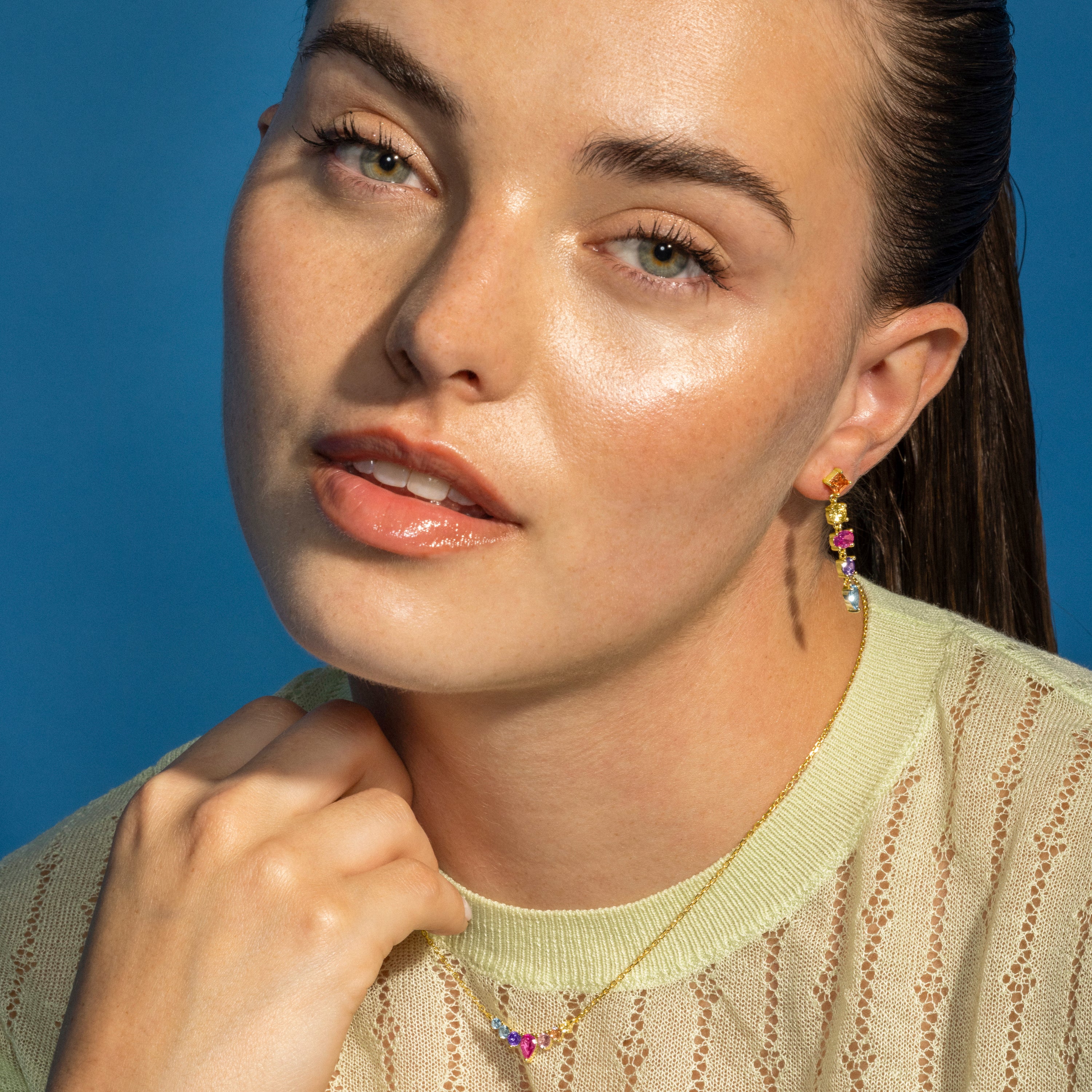 Colar de Prata de Lei 925 e Zircónia Multicolor acabamento em ouro 18k - Narxo