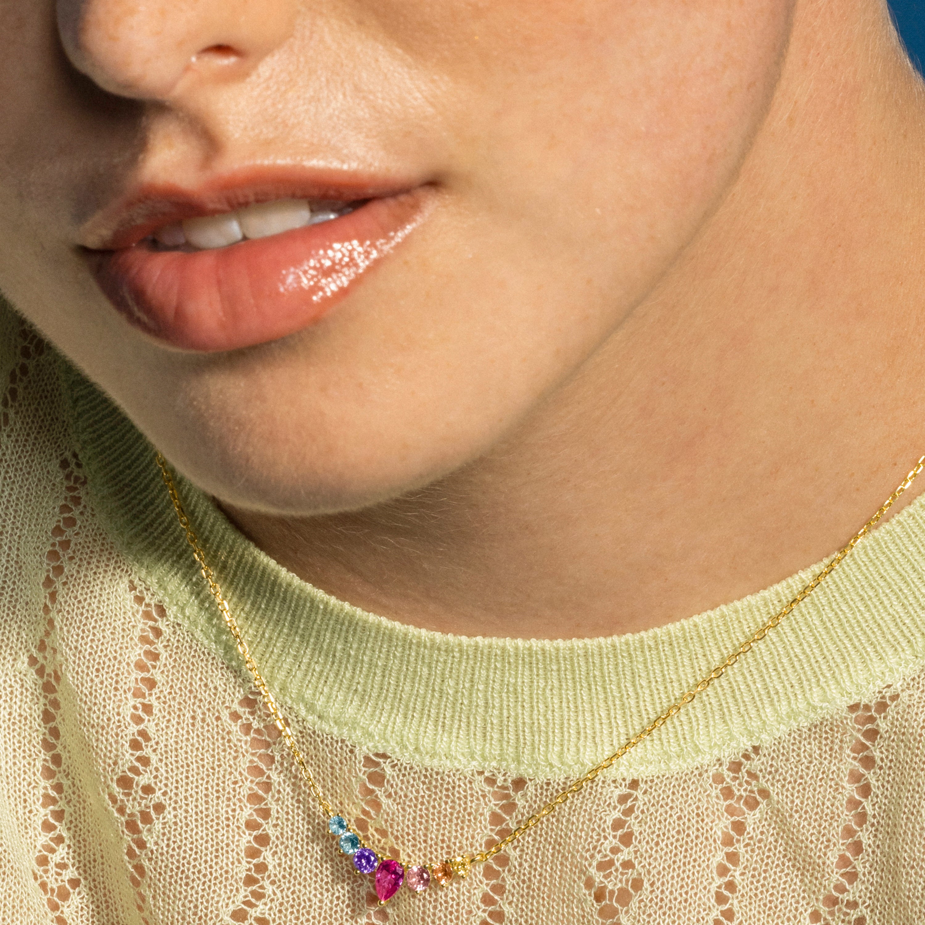 Colar de Prata de Lei 925 e Zircónia Multicolor acabamento em ouro 18k - Narxo