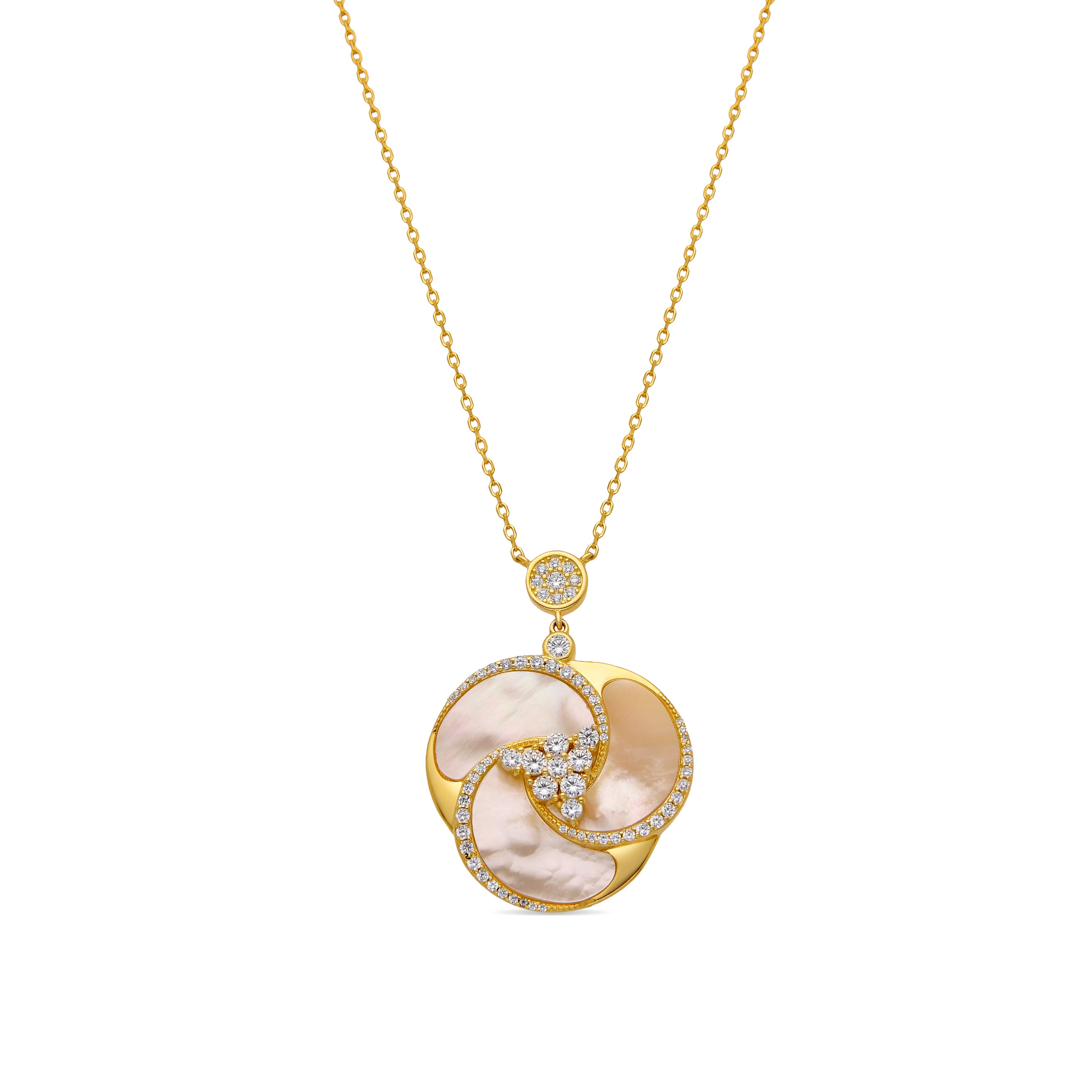 925 Sterling Silver Necklace with White Mother of Pearl finished in 18k Gold - Huawi