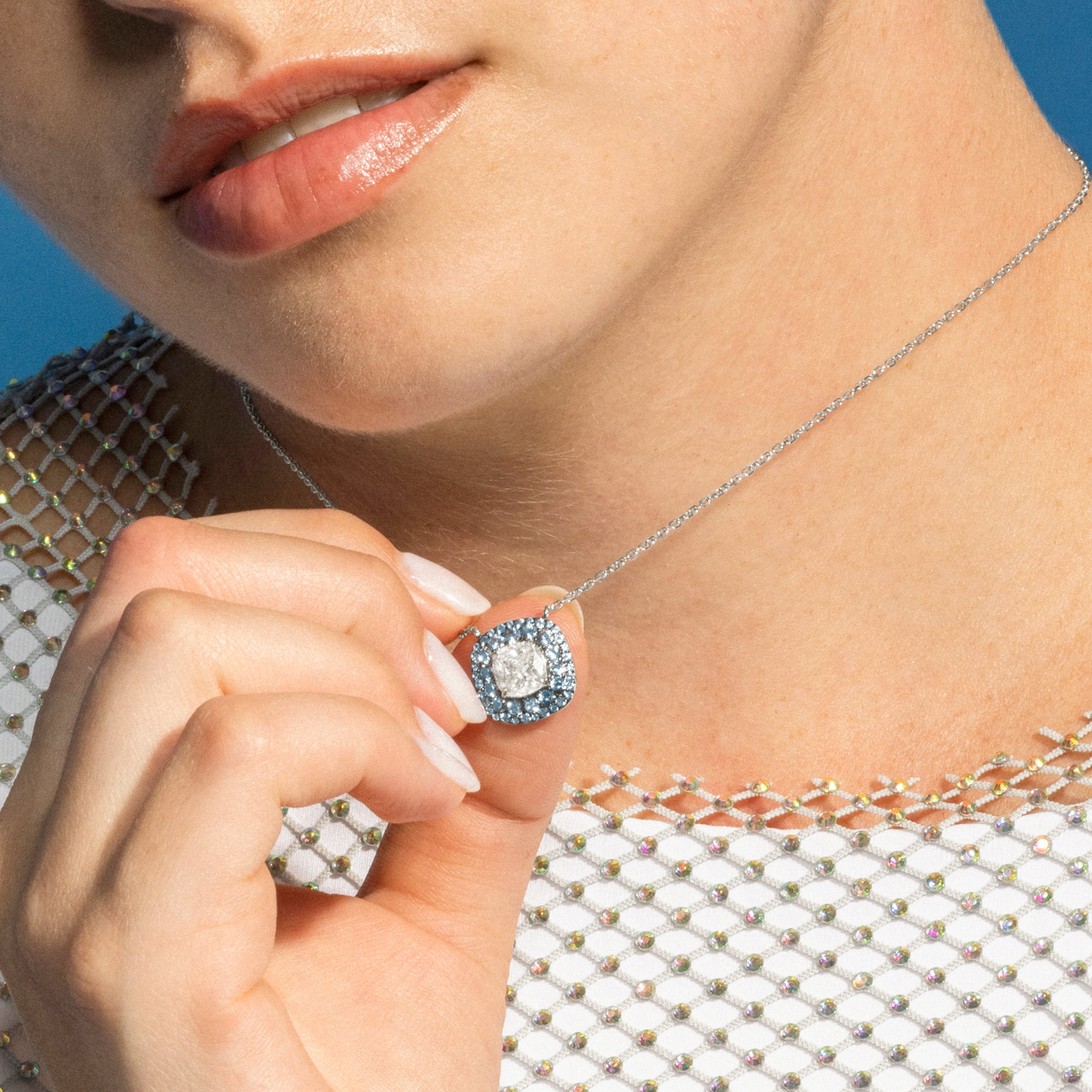 Collar de Plata de Ley 925 y Circonita Topacio Azul acabado en rodio - Salug