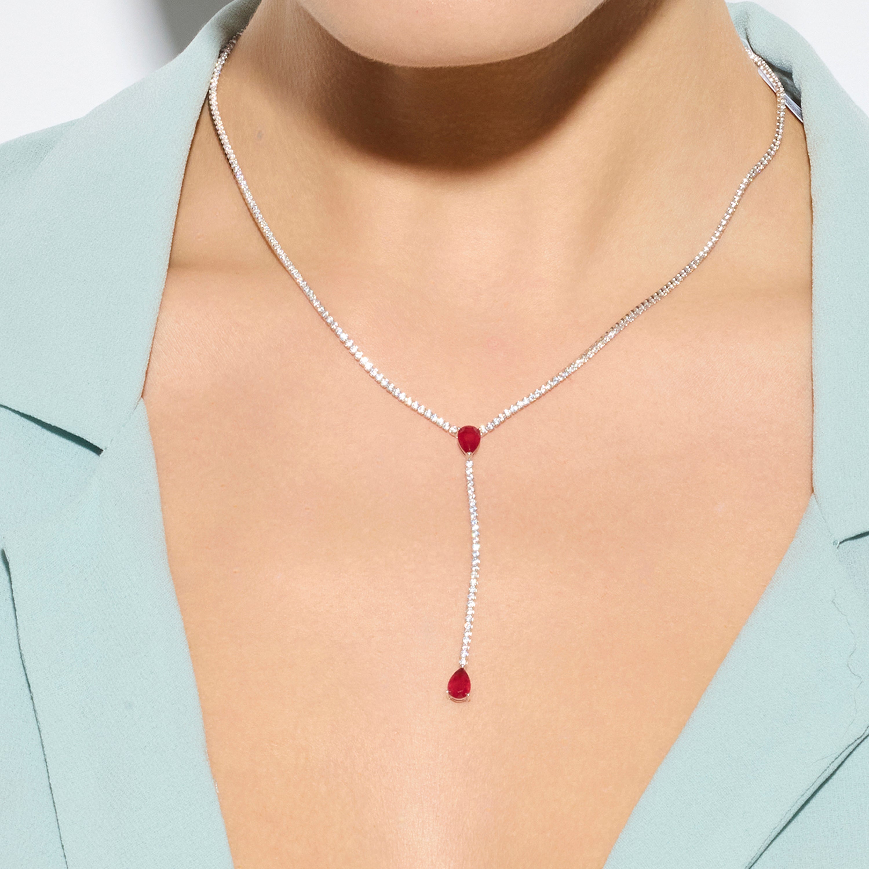 Collar de Plata de Ley 925 y Cuarzo Hidrotermal Cereza acabado rodio - Kuhao