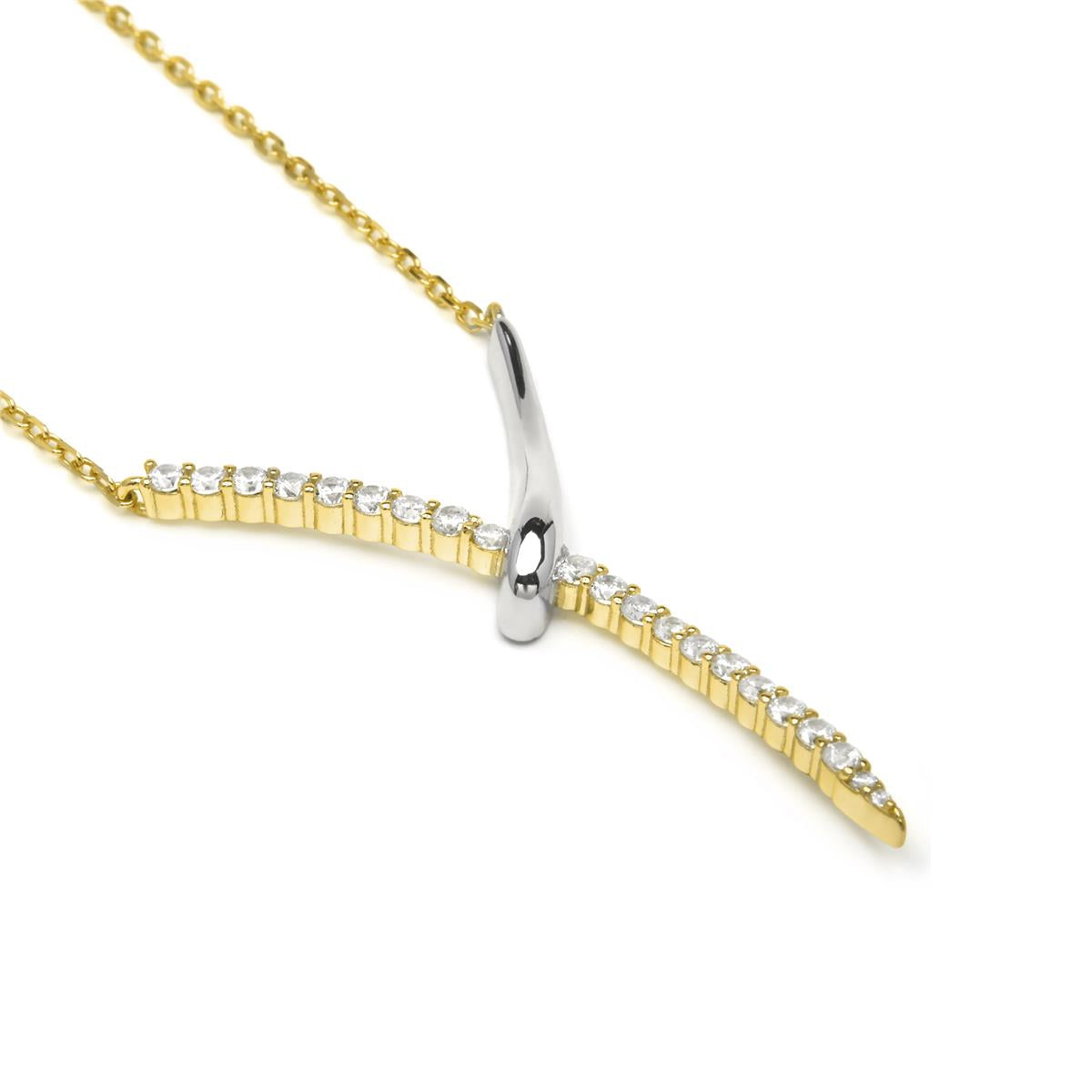 Colar de Prata de Lei 925 e Zircónia Brilhante com acabamento em ouro amarelo 18k - Kitsa