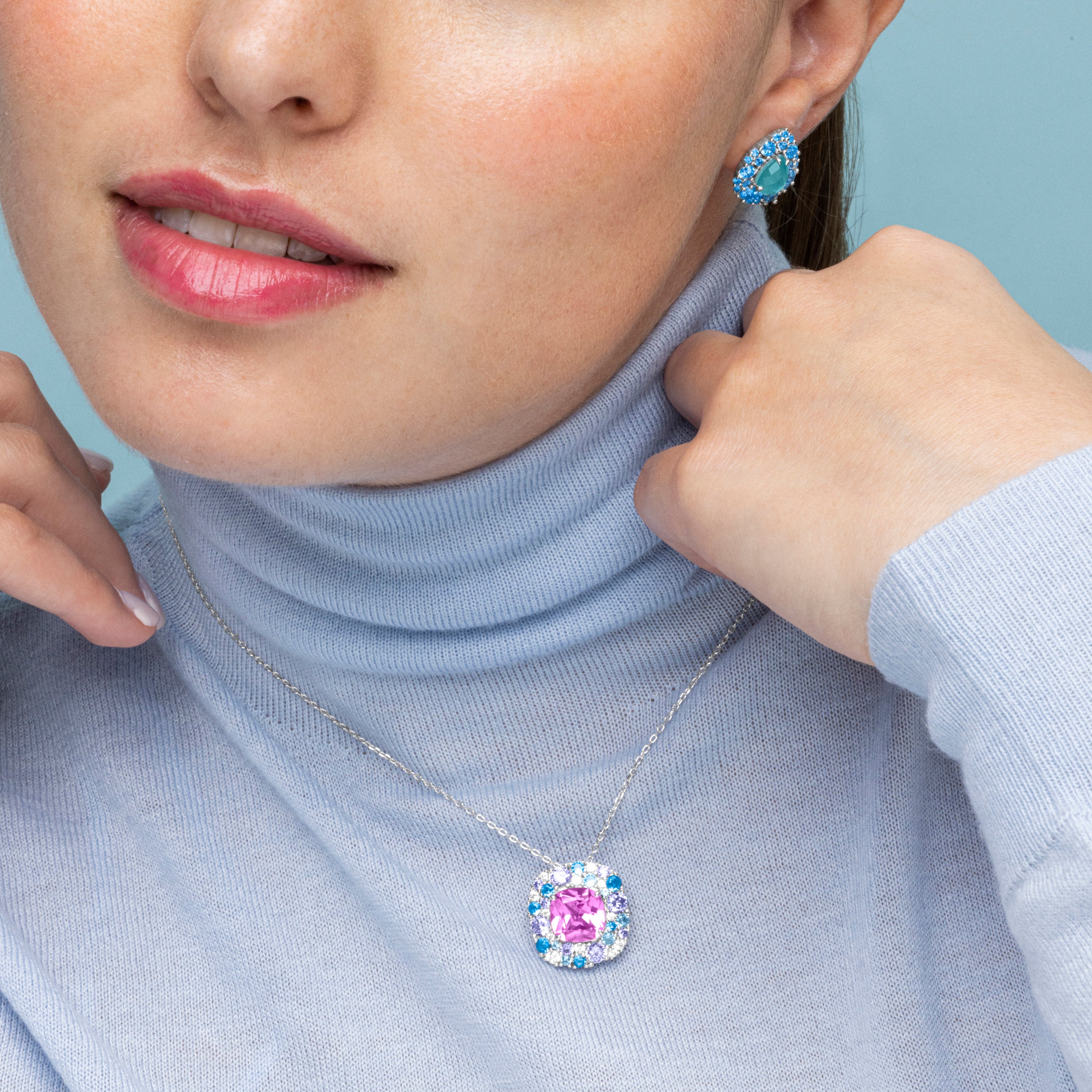 Colar de Prata de Lei 925 e Zircónia Multicolor com acabamento em ródio - Uxre