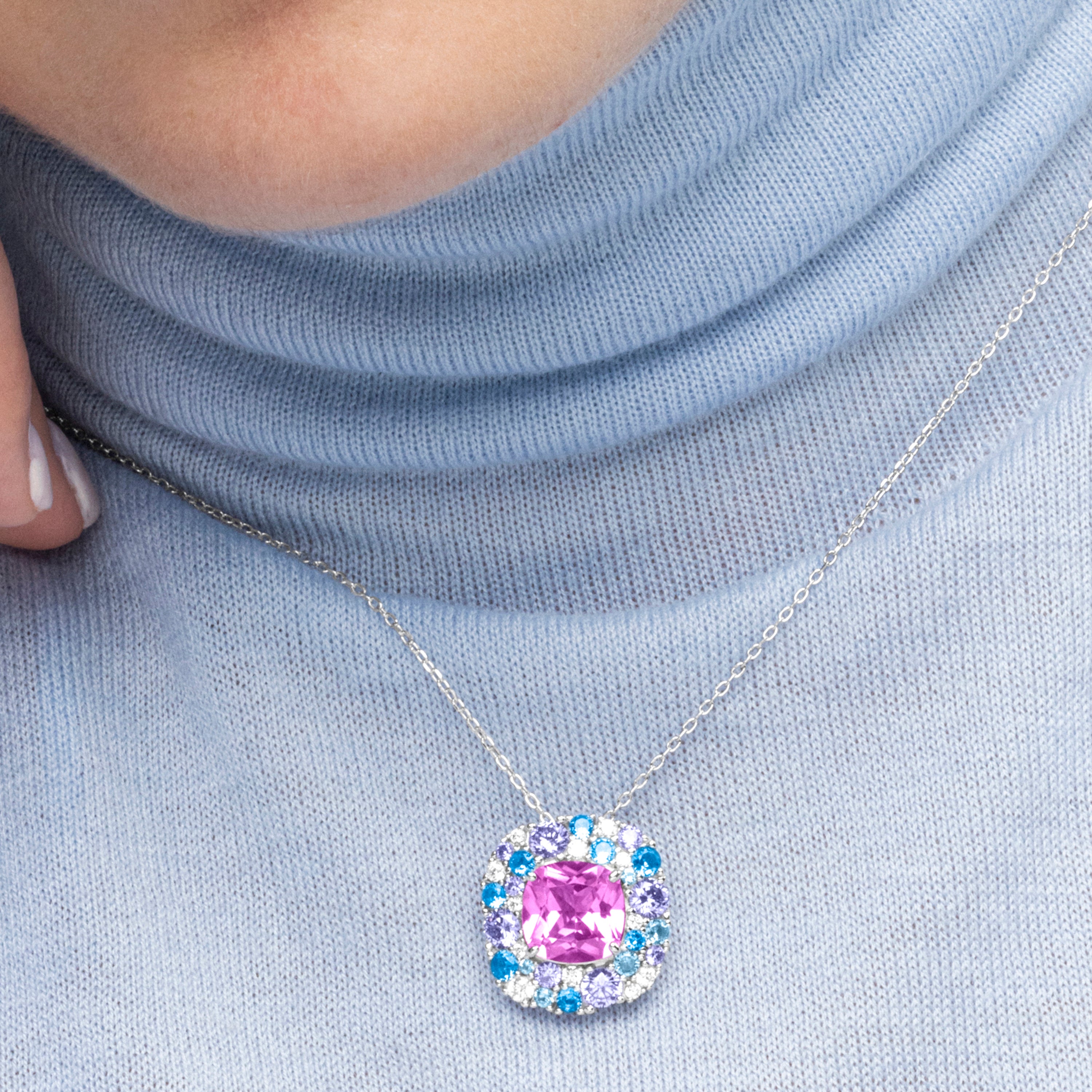 Colar de Prata de Lei 925 e Zircónia Multicolor com acabamento em ródio - Uxre