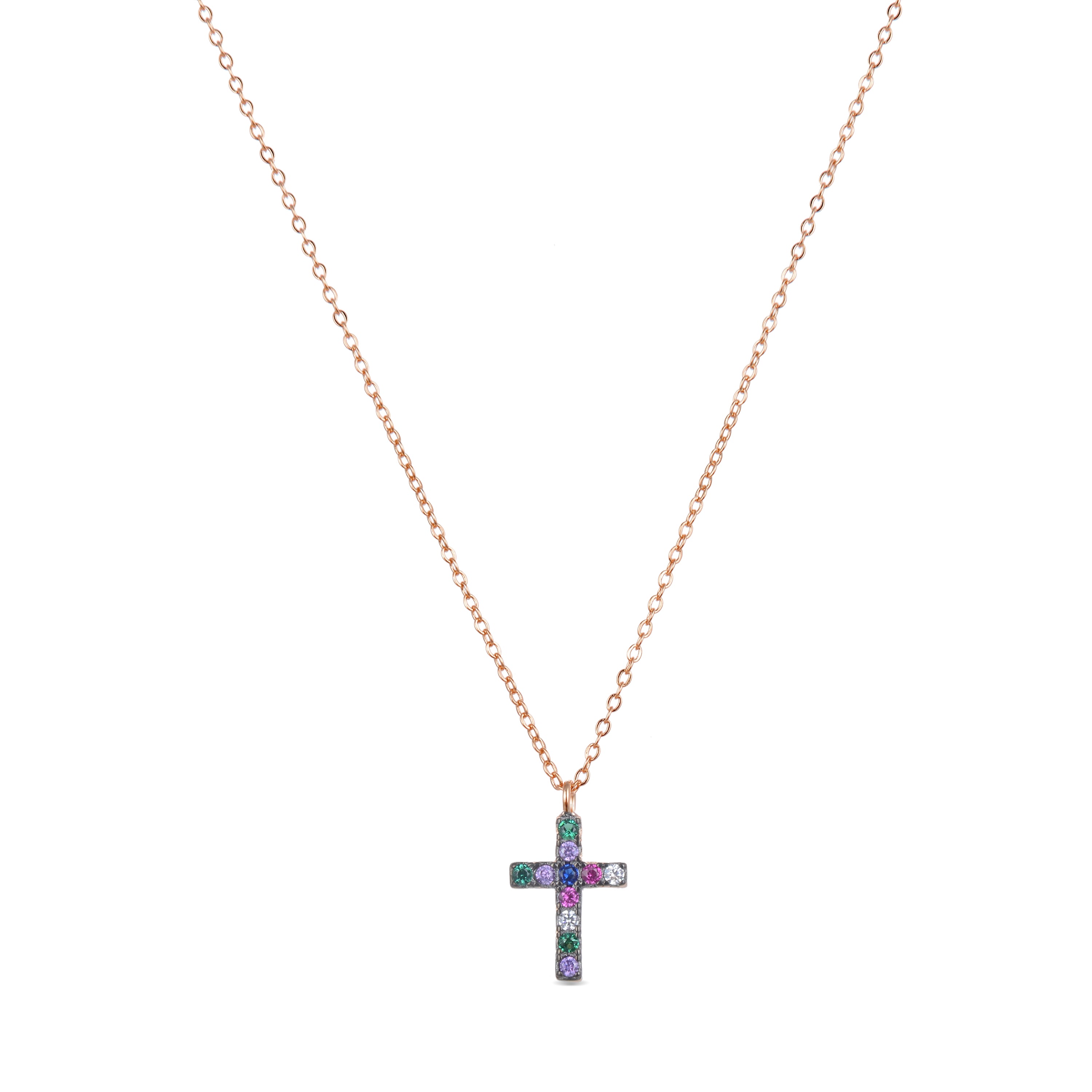 Collier en argent sterling 925 avec zircon multicolore finition or rose 18K - Kon