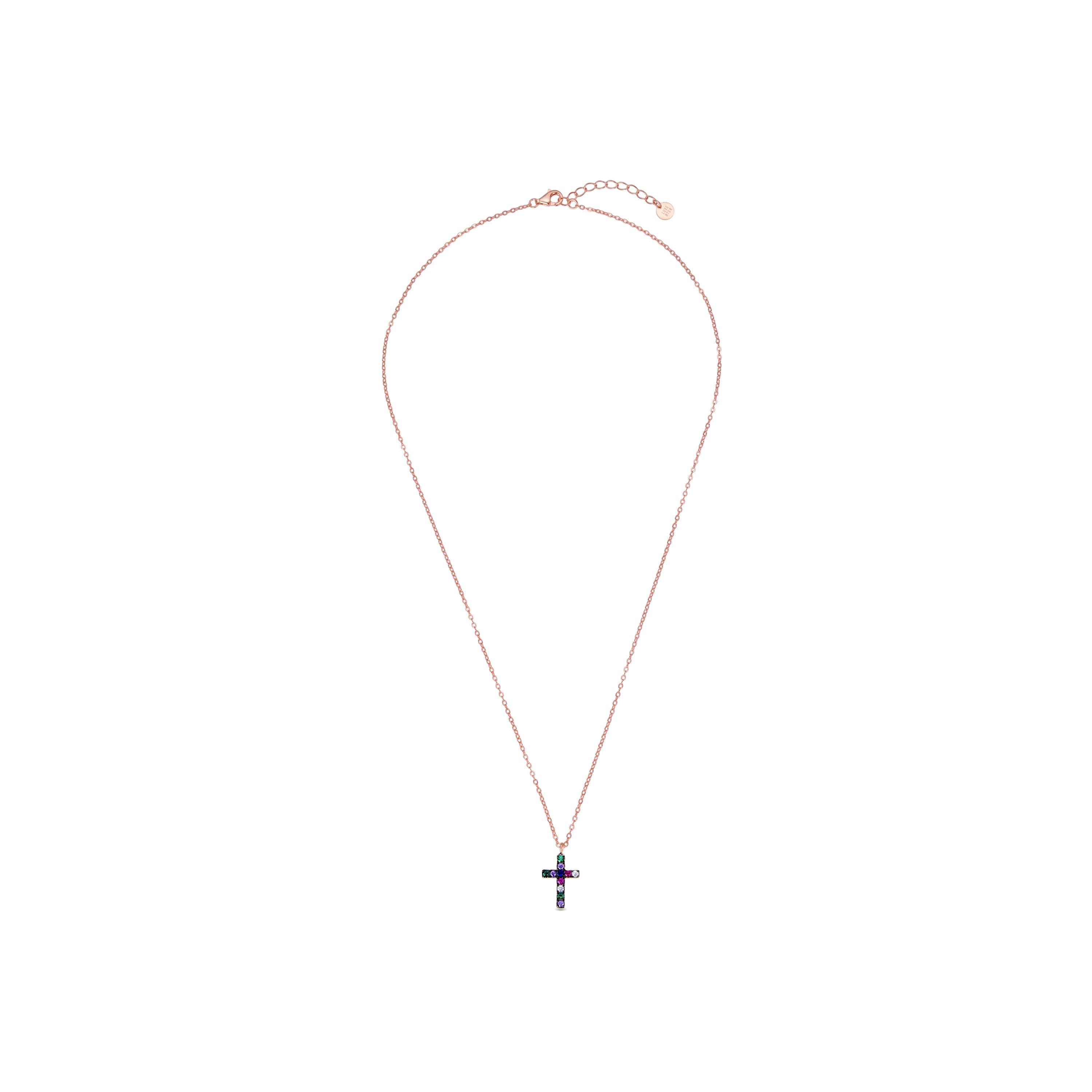 925 Sterling Silver Necklace with Multicolor Cubic Zirconia finished in 18K Rose Gold - Kon