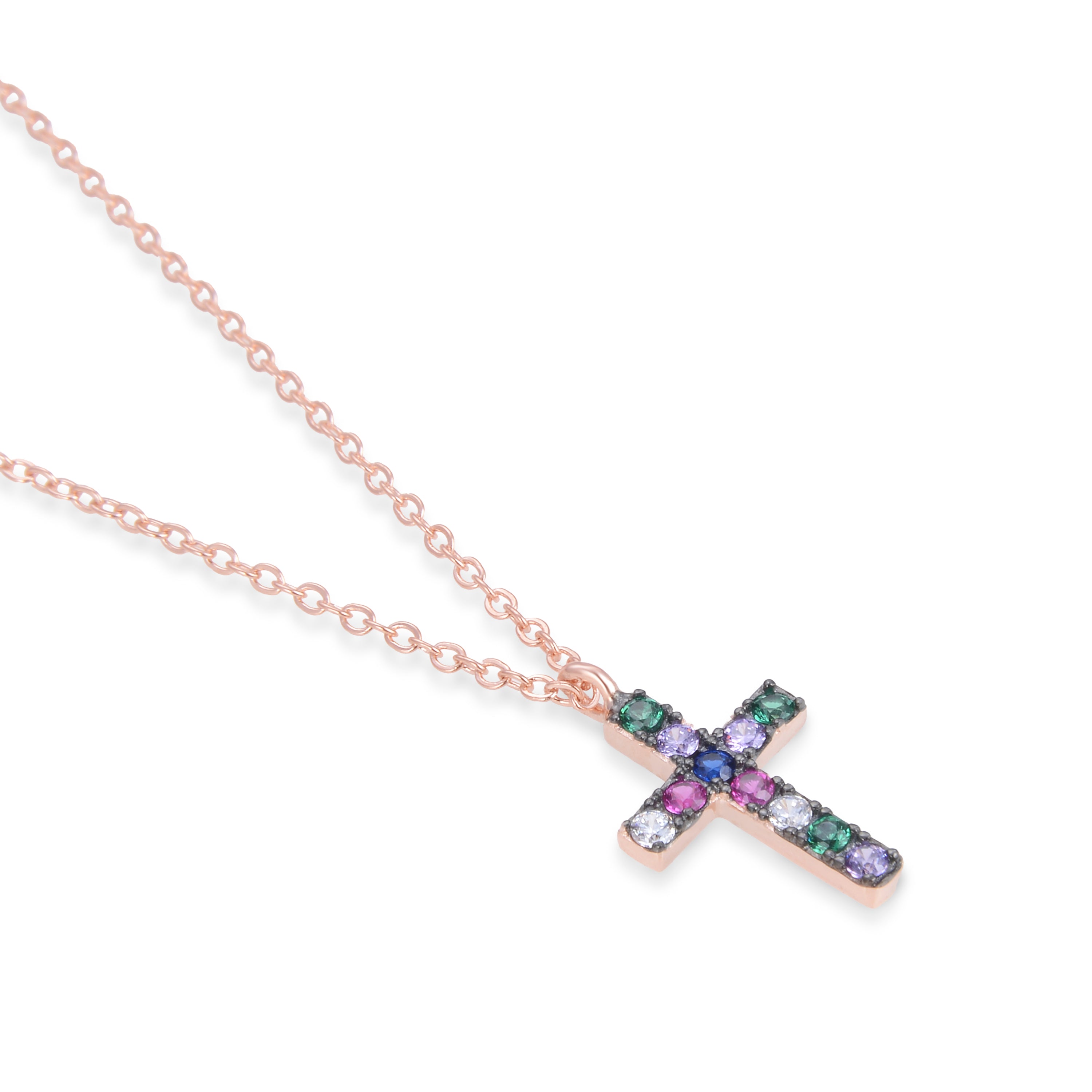 925 Sterling Silver Necklace with Multicolor Cubic Zirconia finished in 18K Rose Gold - Kon