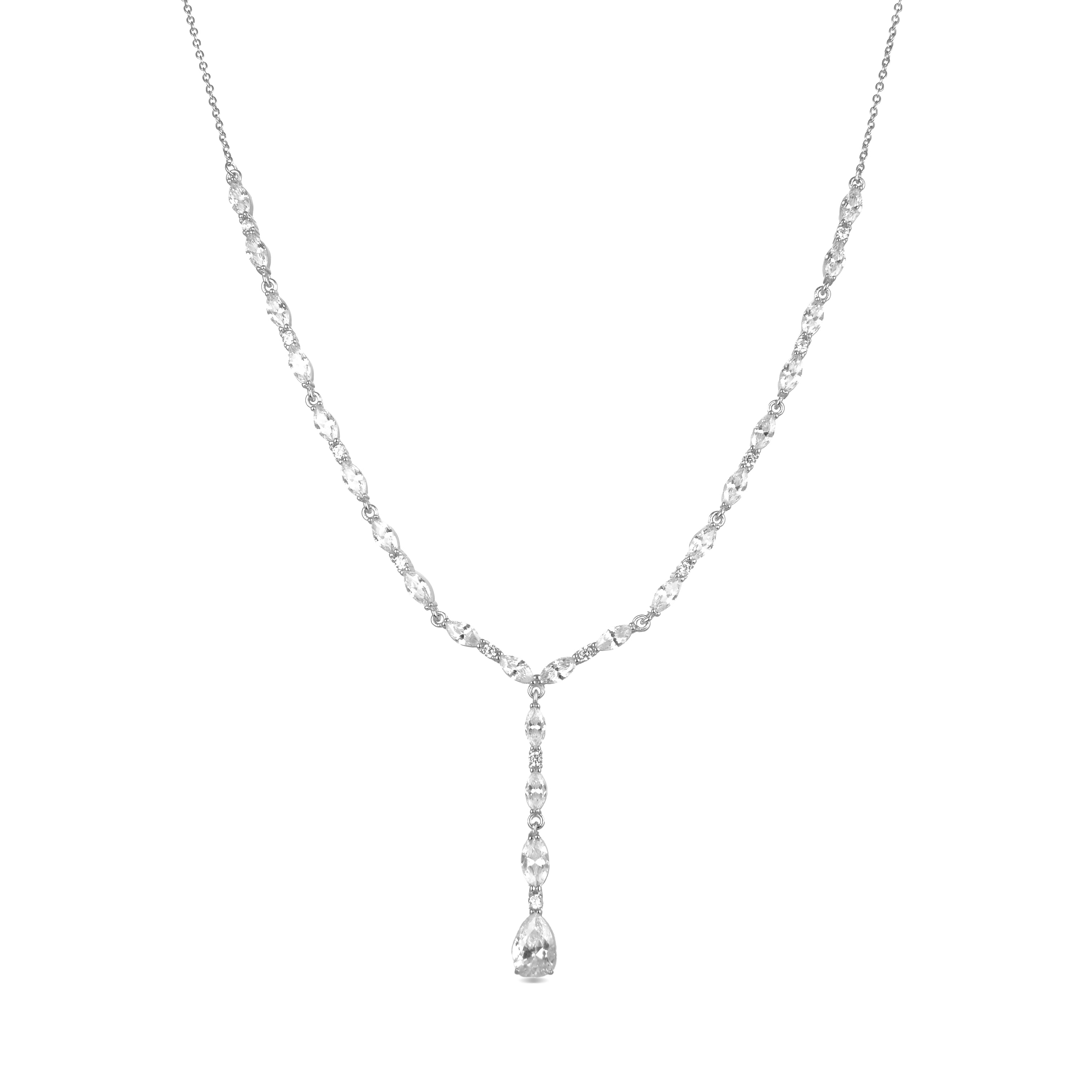 925er Sterlingsilber-Halskette mit glänzendem Zirkonia, rhodiniert - Jibki