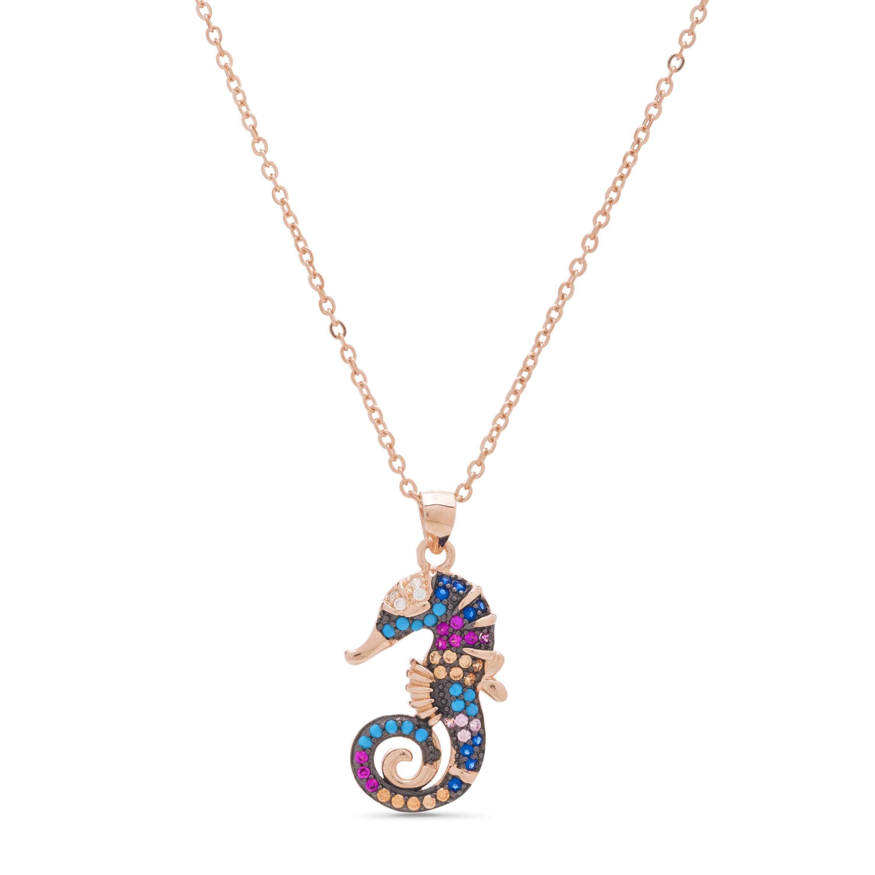 925 Sterling Silver Necklace with Multicolor Cubic Zirconia finished in 18K Rose Gold - Cawig