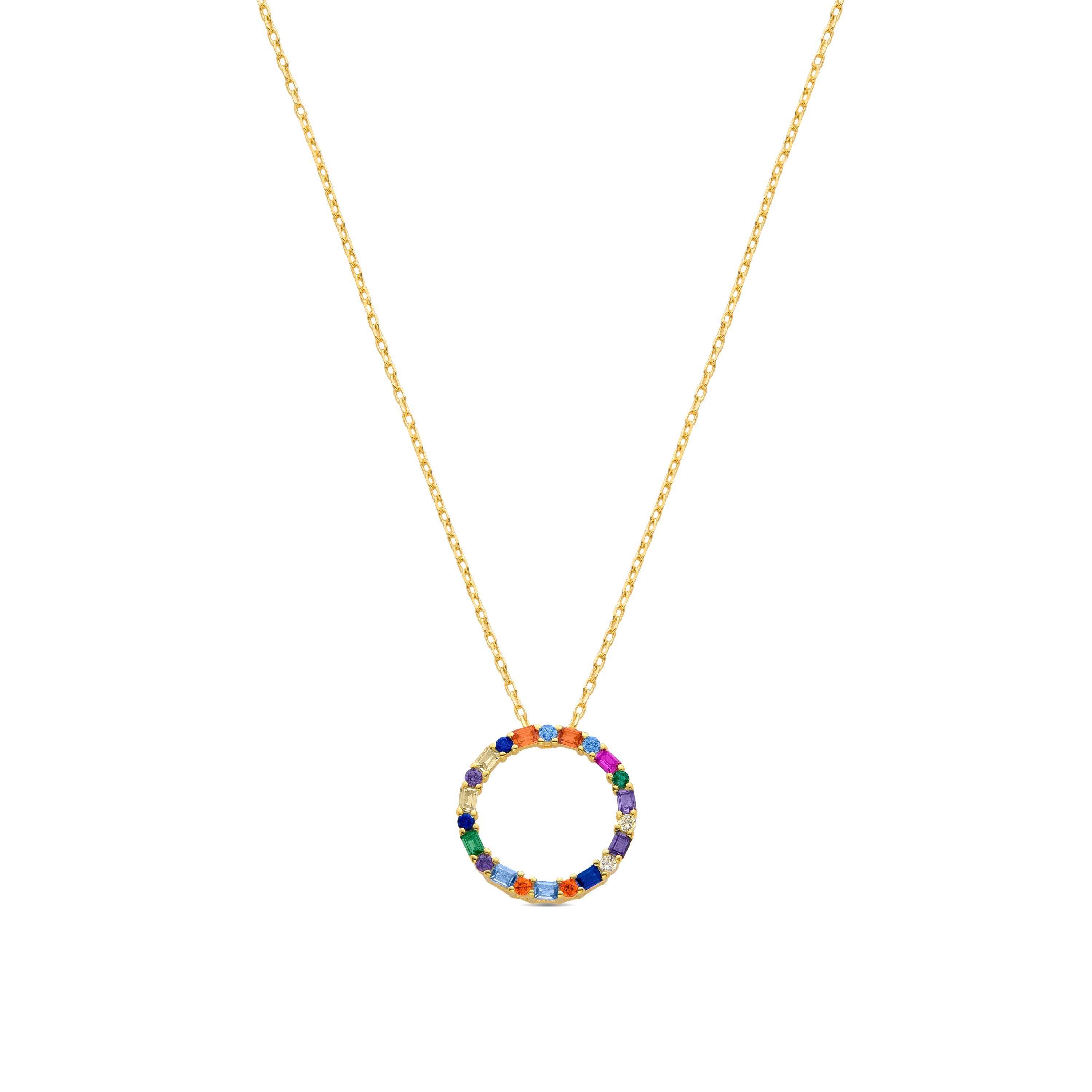 925er Sterlingsilber-Halskette mit mehrfarbigen Zirkonia, vergoldet mit 18K Gelbgold - Hrius