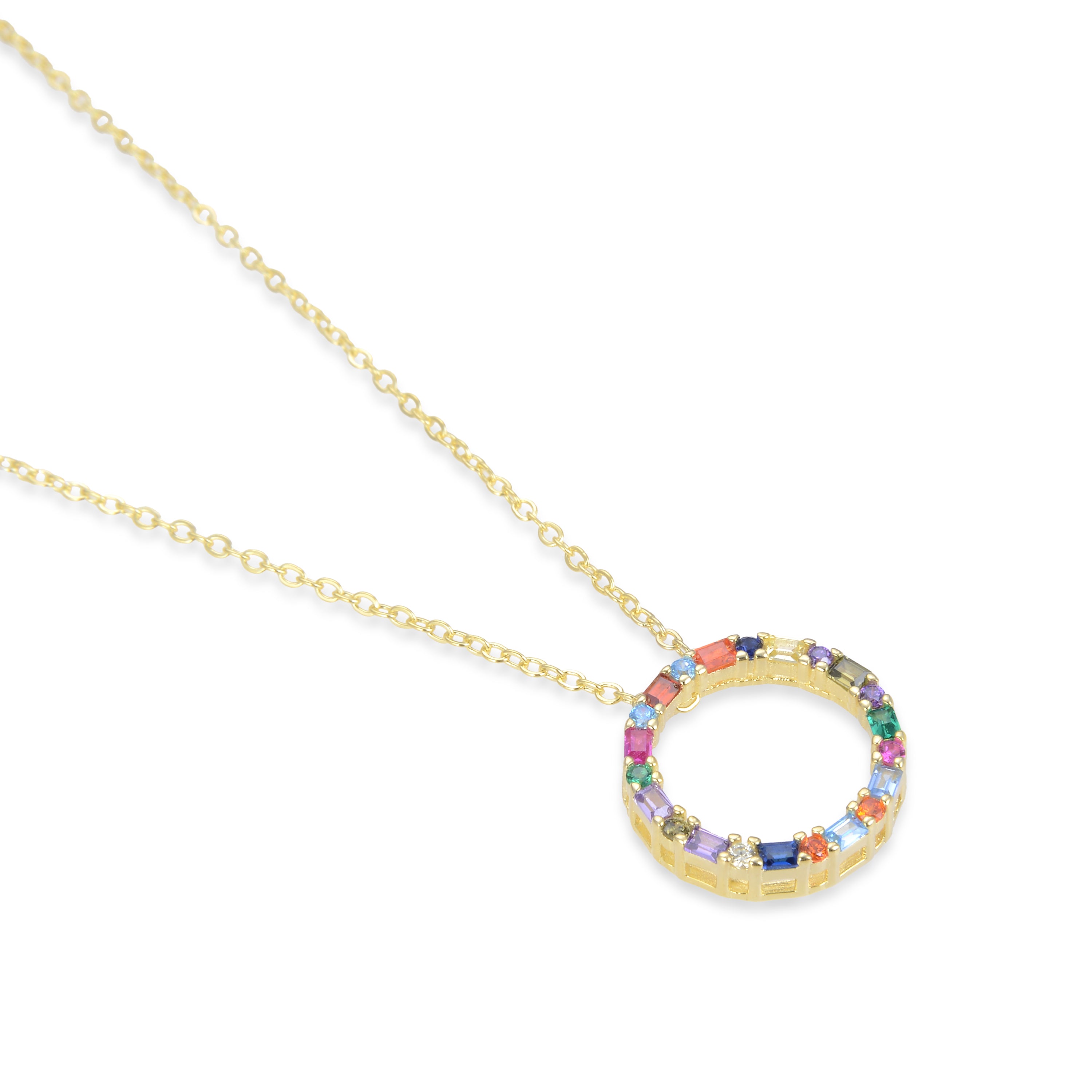 925 Sterling Silver Necklace with Multicolor Zirconia finished in 18K Yellow Gold - Hrius