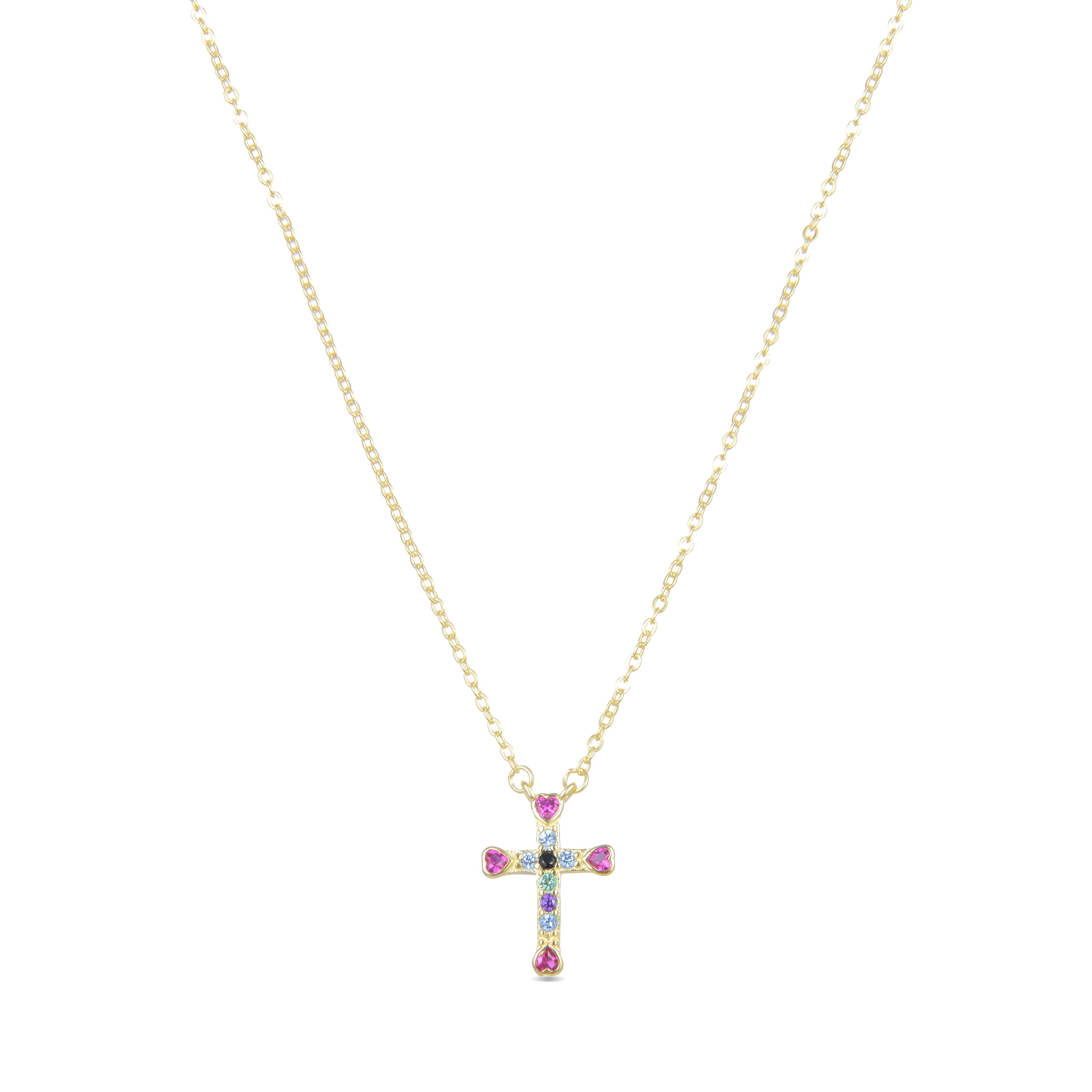 Collar de Plata de Ley 925 con Circonita Multicolor acabado en oro amarillo 18K - Syke