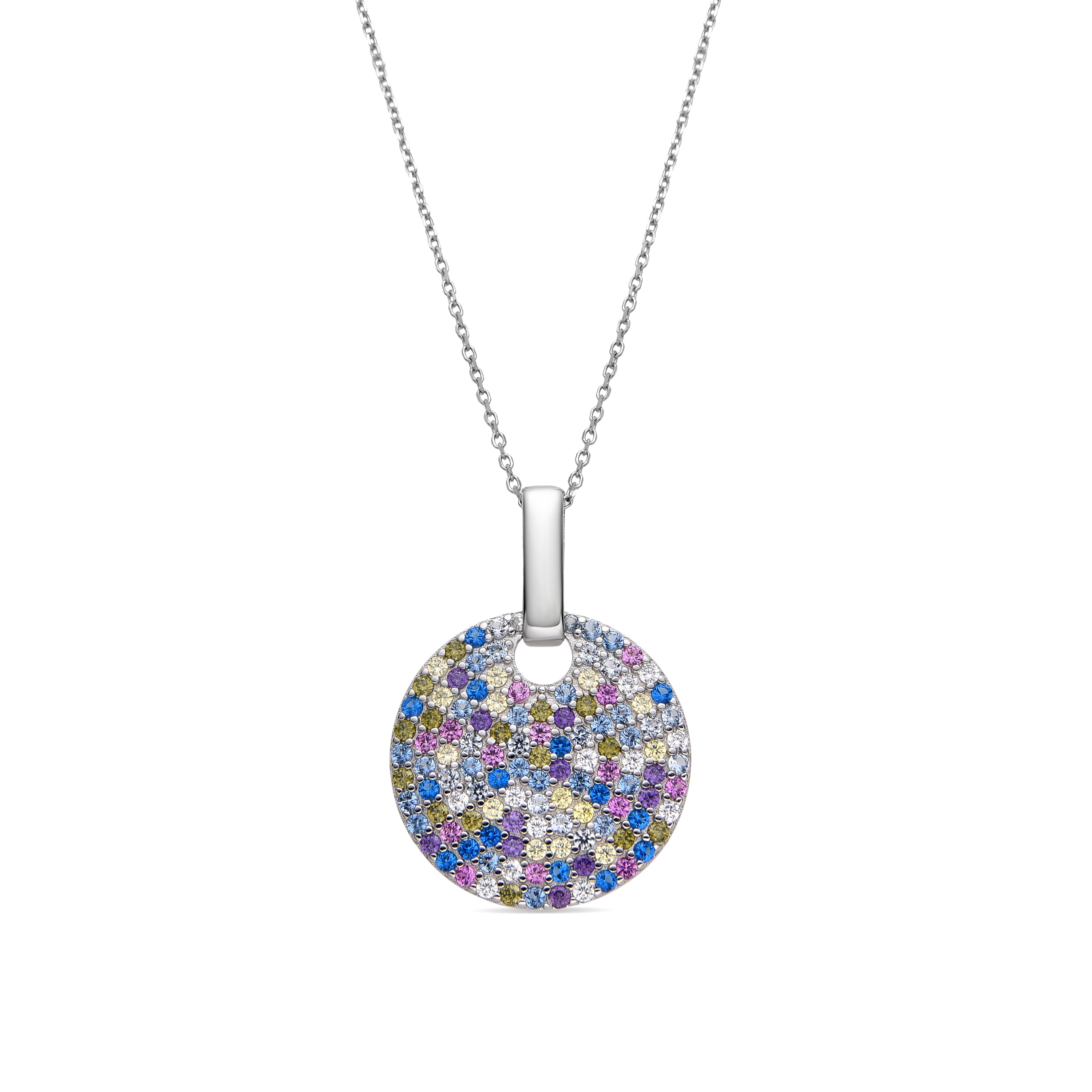 925 Sterling Silver and Multicolor Zirconia Necklace with Rhodium Finish - Eladan