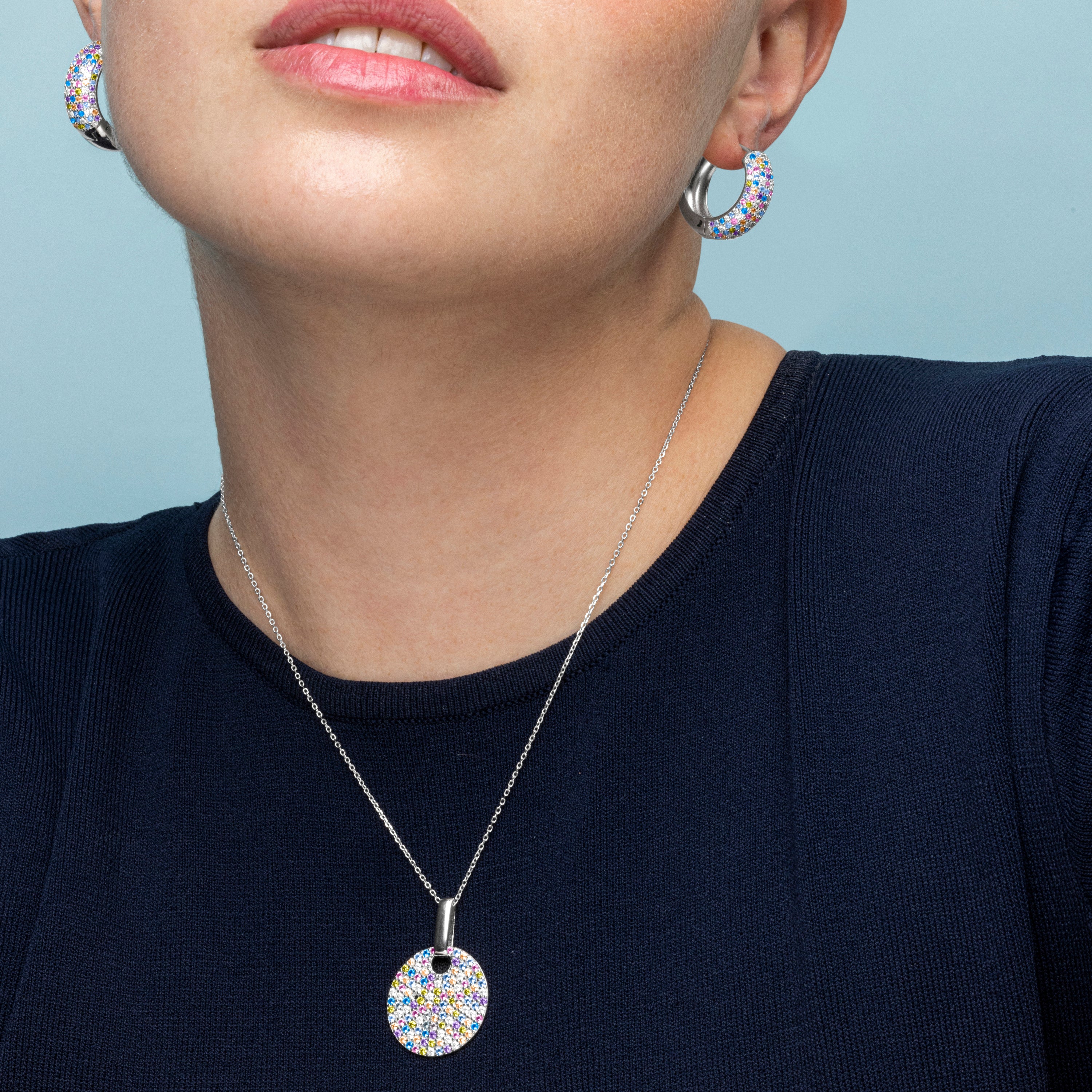 Colar de Prata de Lei 925 e Zircónia Multicolor com acabamento em ródio - Eladan