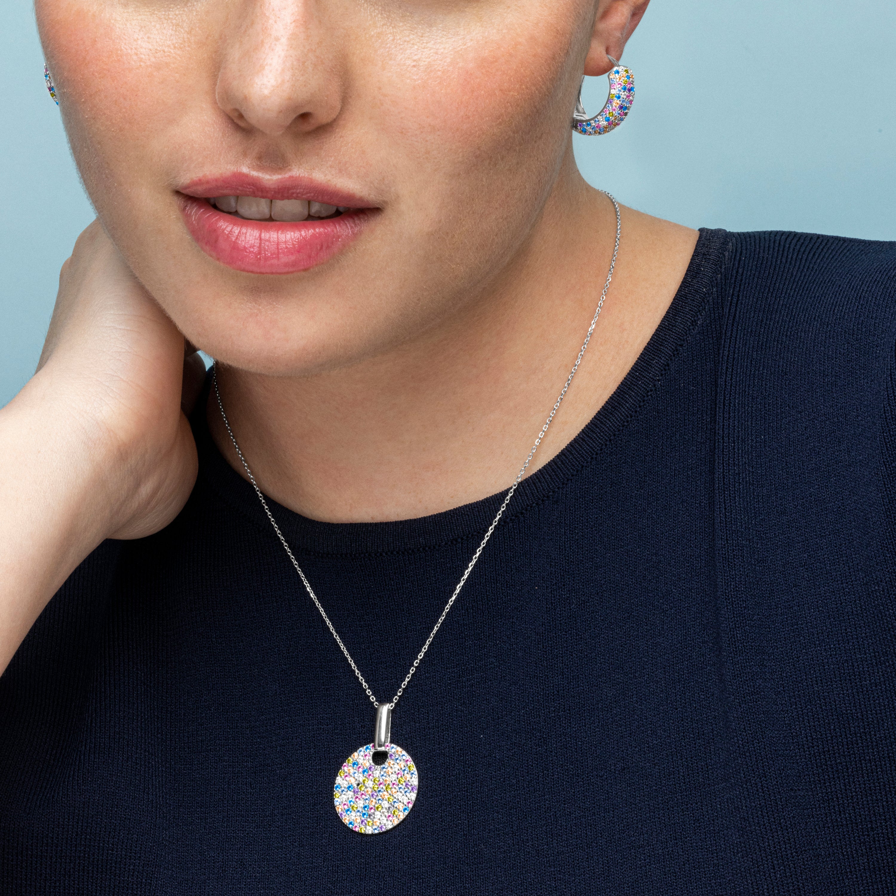 Colar de Prata de Lei 925 e Zircónia Multicolor com acabamento em ródio - Eladan