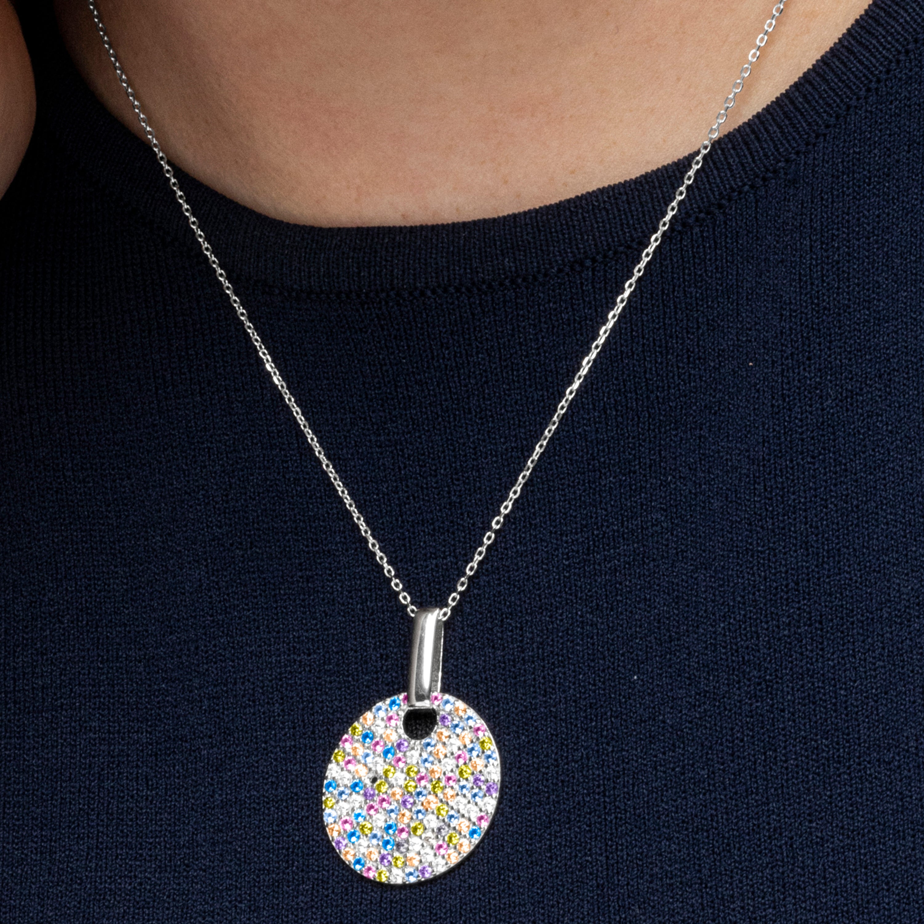 Colar de Prata de Lei 925 e Zircónia Multicolor com acabamento em ródio - Eladan