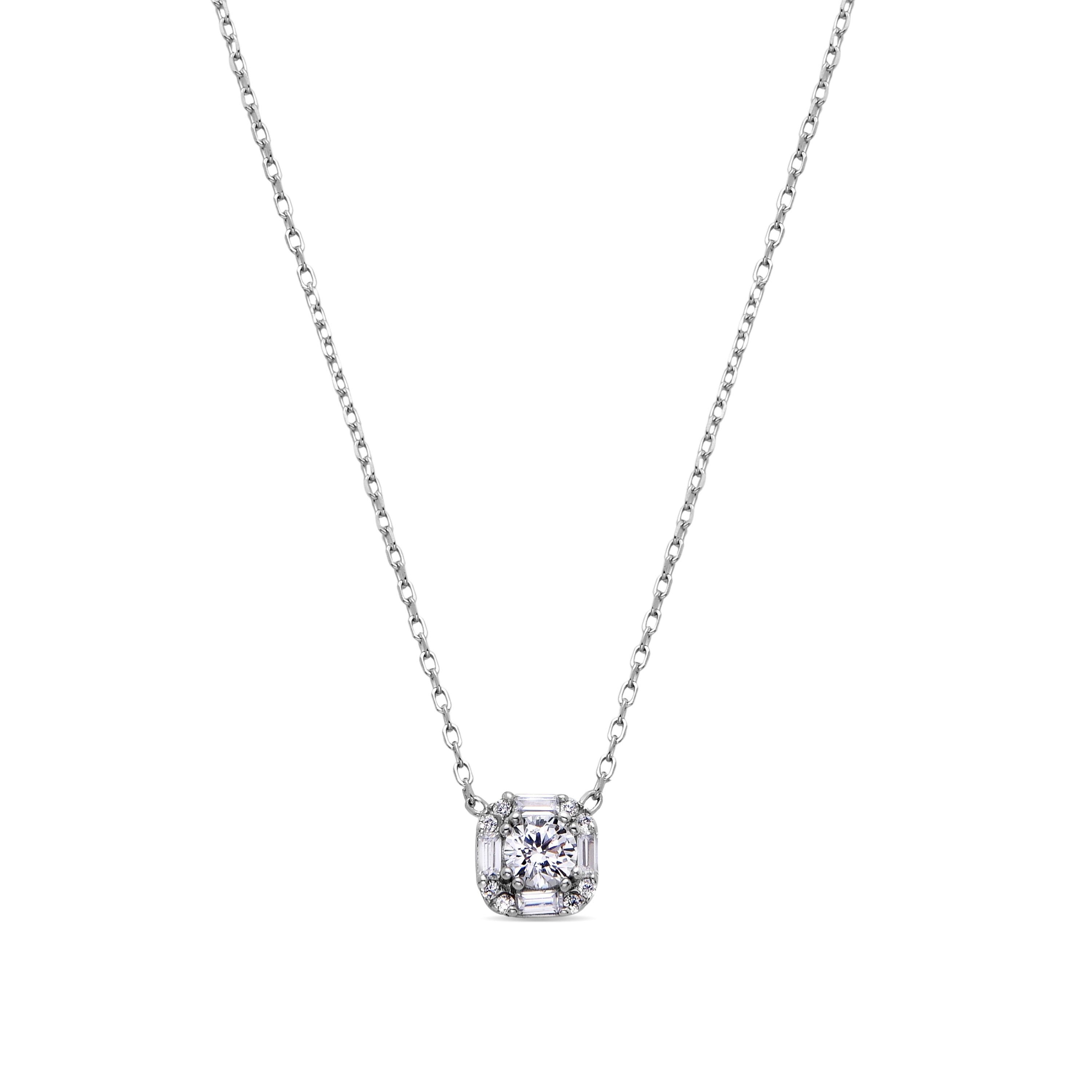 925er Sterlingsilber-Halskette mit glänzendem Zirkonia, rhodiniert - Dyadu