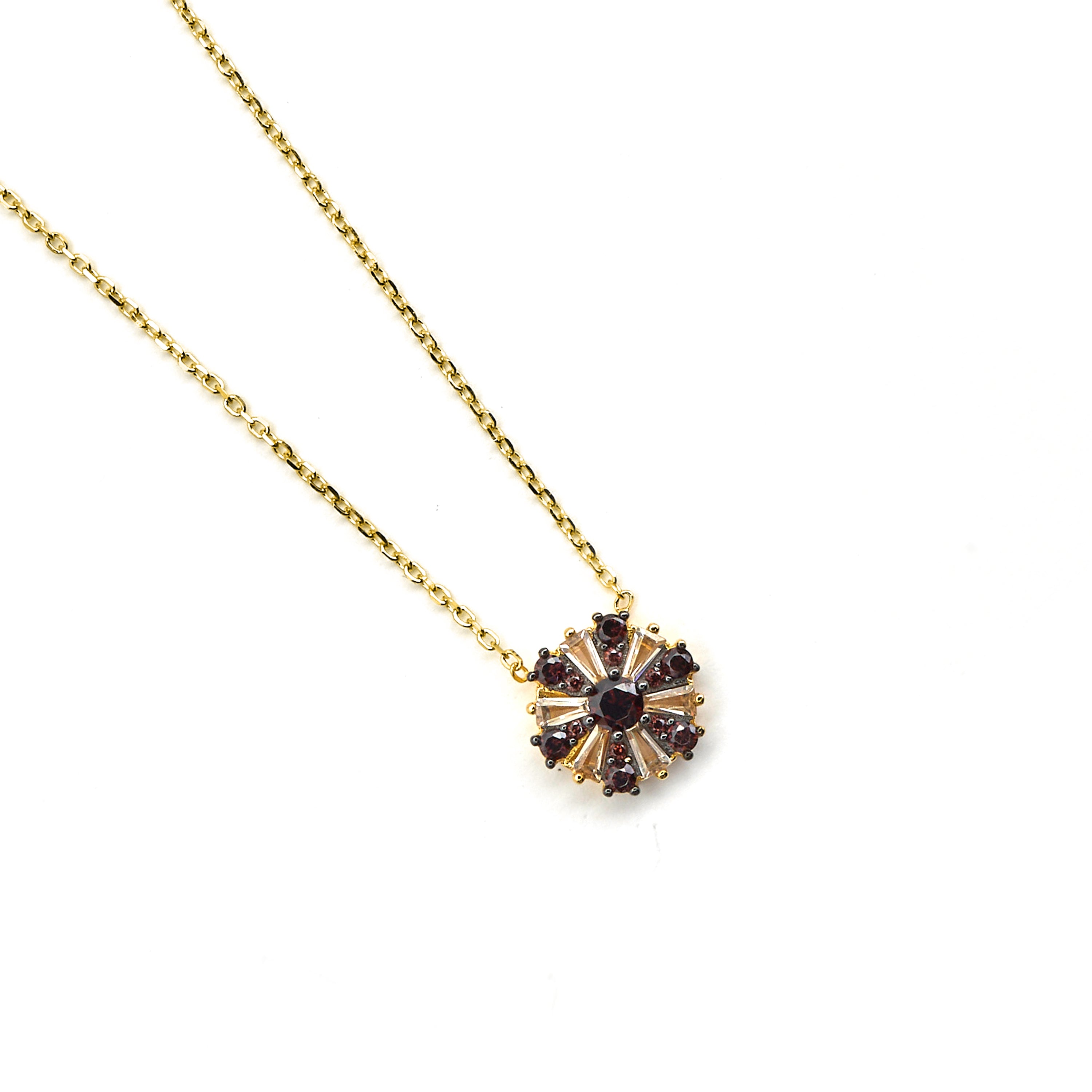 925 Sterling Silver Necklace with Brown Cubic Zirconia finished in 18k Gold - Lorush