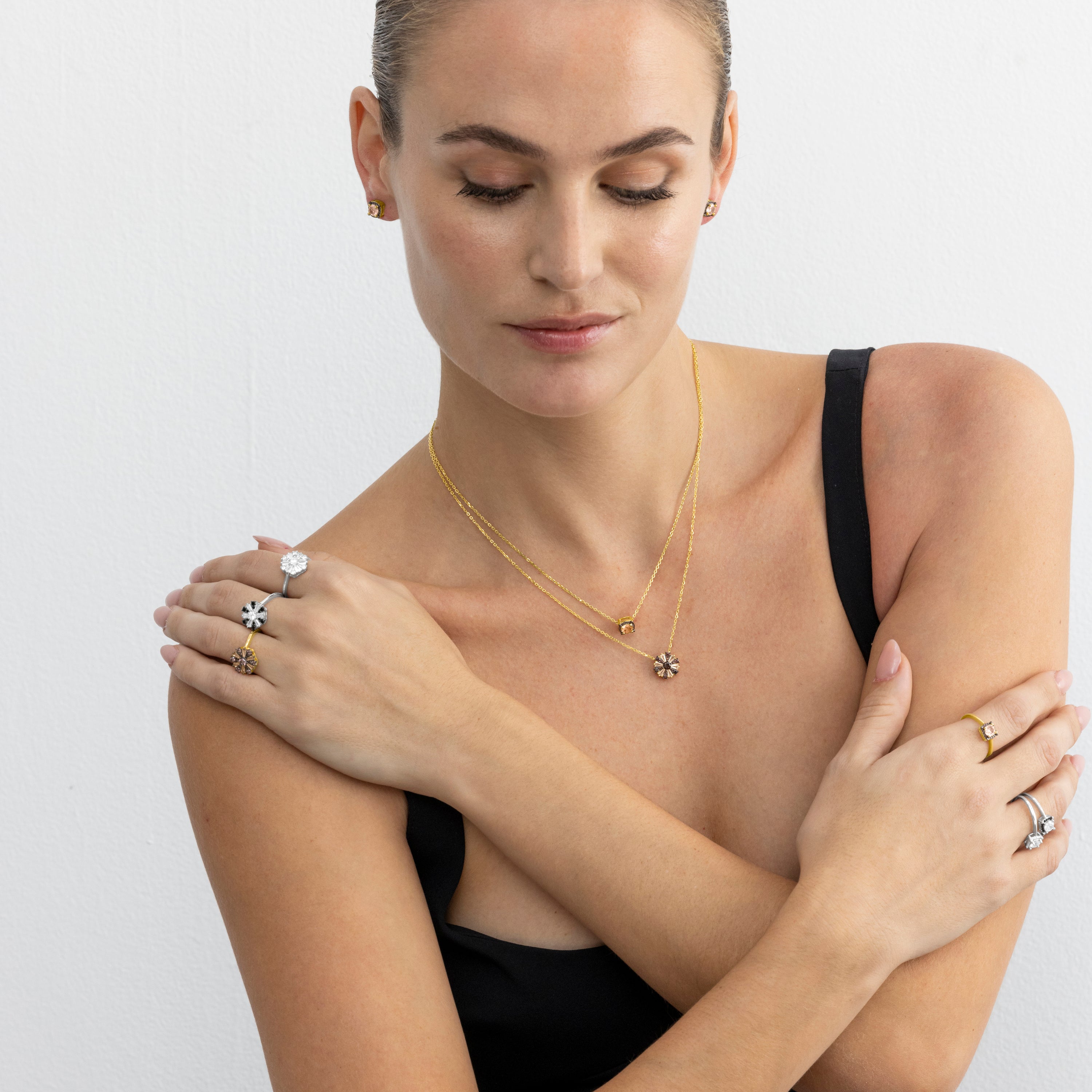 925 Sterling Silver Necklace with Brown Cubic Zirconia finished in 18k Gold - Lorush