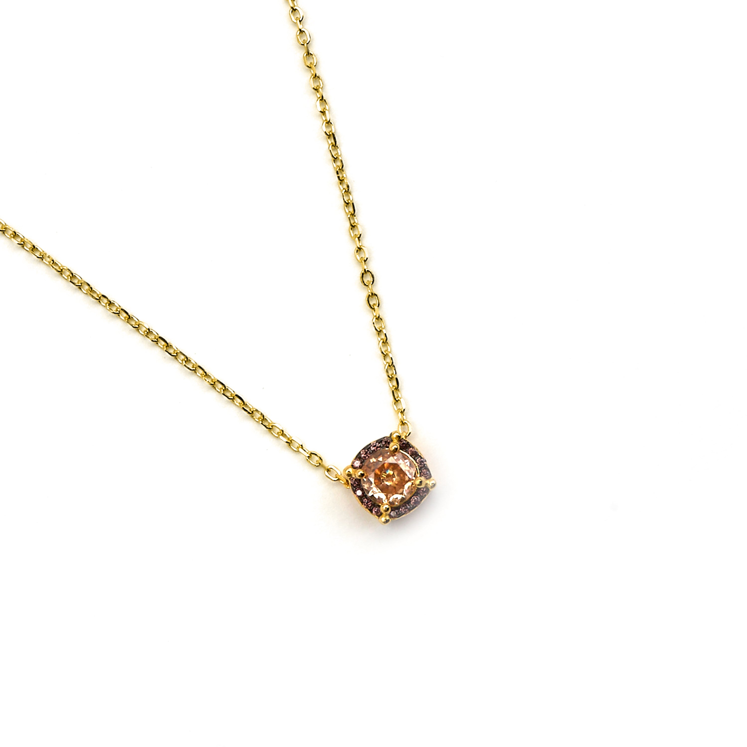 Collar de Plata de Ley 925 y Circonita Marrón acabado oro 18k - Lehak