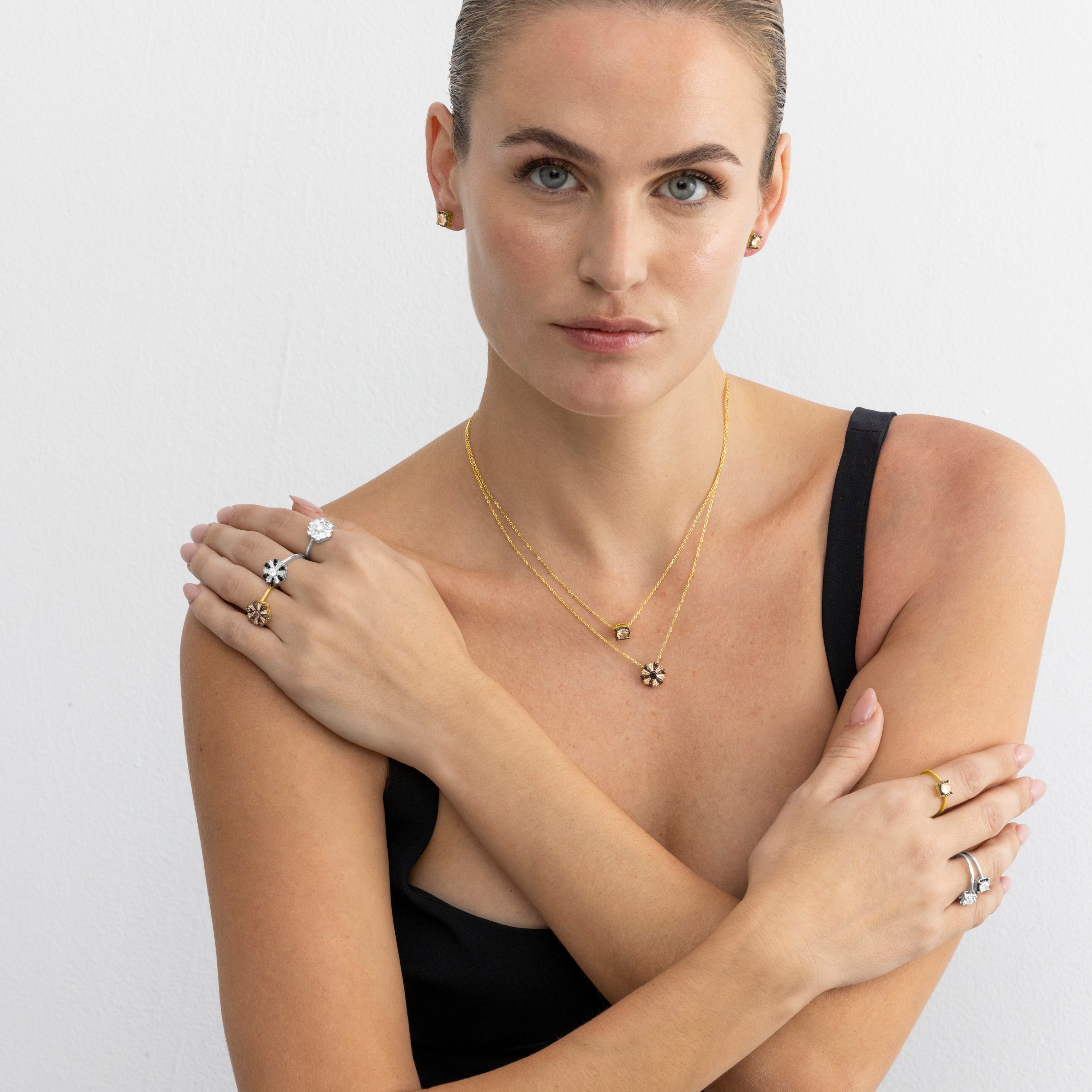 Colar de Prata de Lei 925 e Zircónia Castanha com acabamento em ouro 18k - Lehak