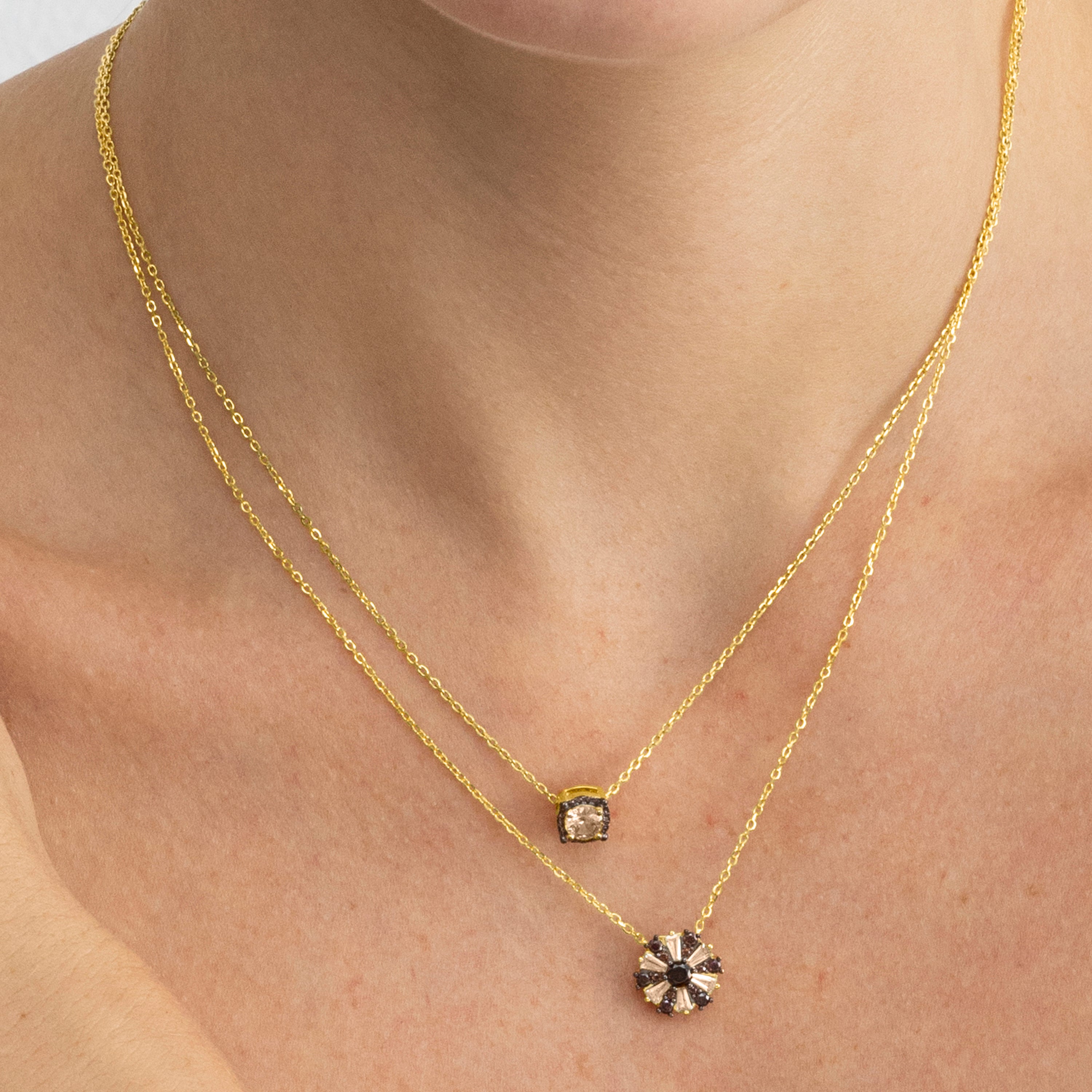 Collar de Plata de Ley 925 y Circonita Marrón acabado oro 18k - Lehak