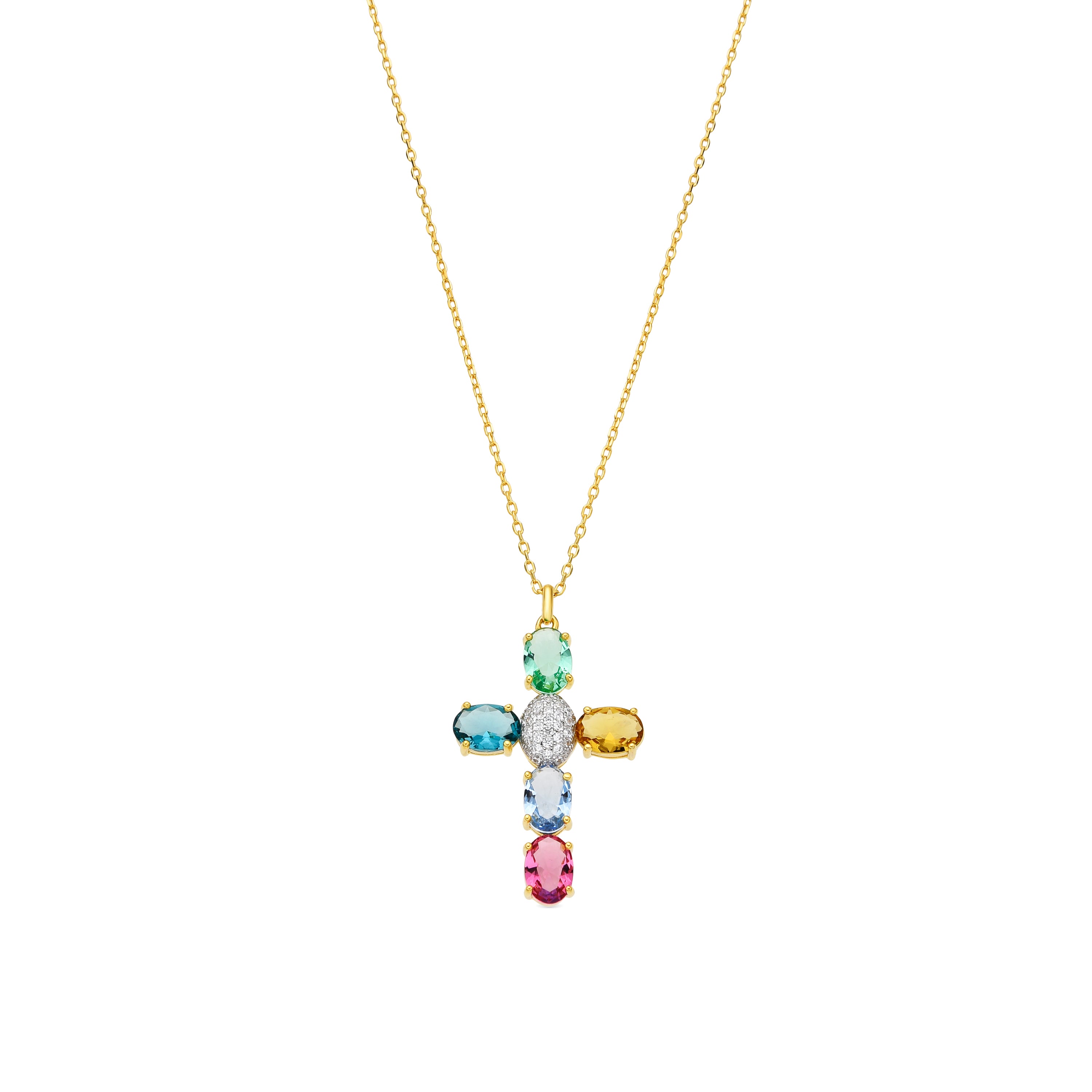 Collier en argent sterling 925 et zircon multicolore finition or jaune 18k - Laore