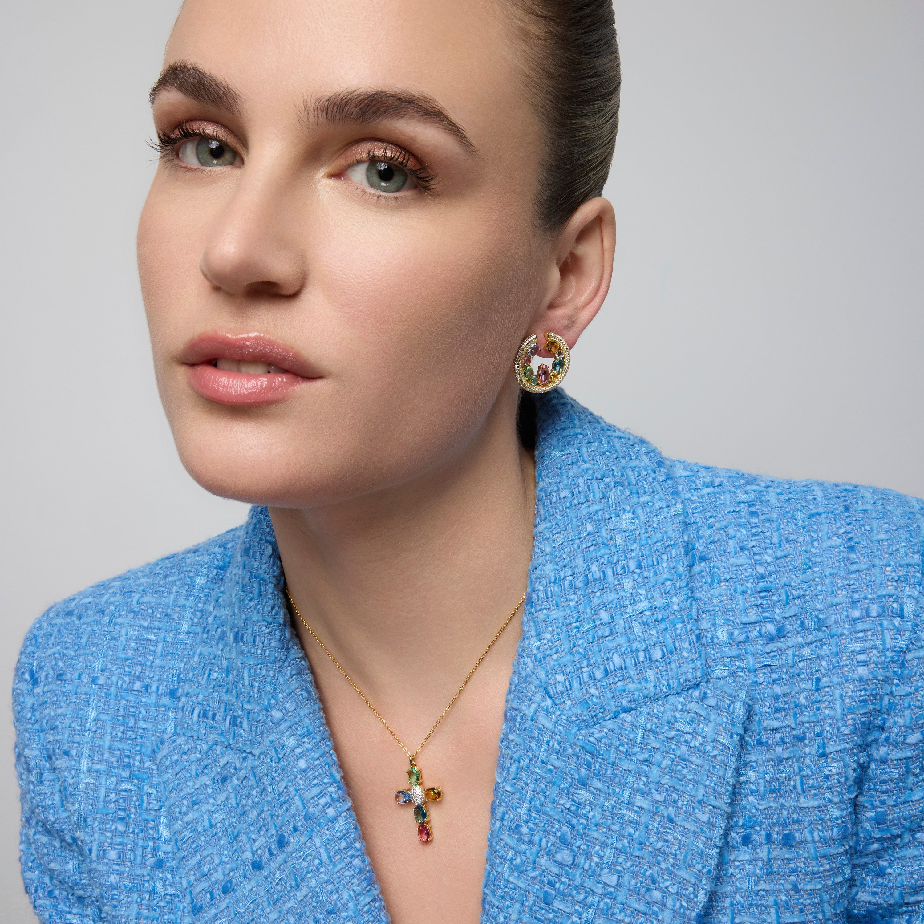 Colar de Prata de Lei 925 e Zircónia Multicolor acabamento em ouro amarelo de 18k - Laore