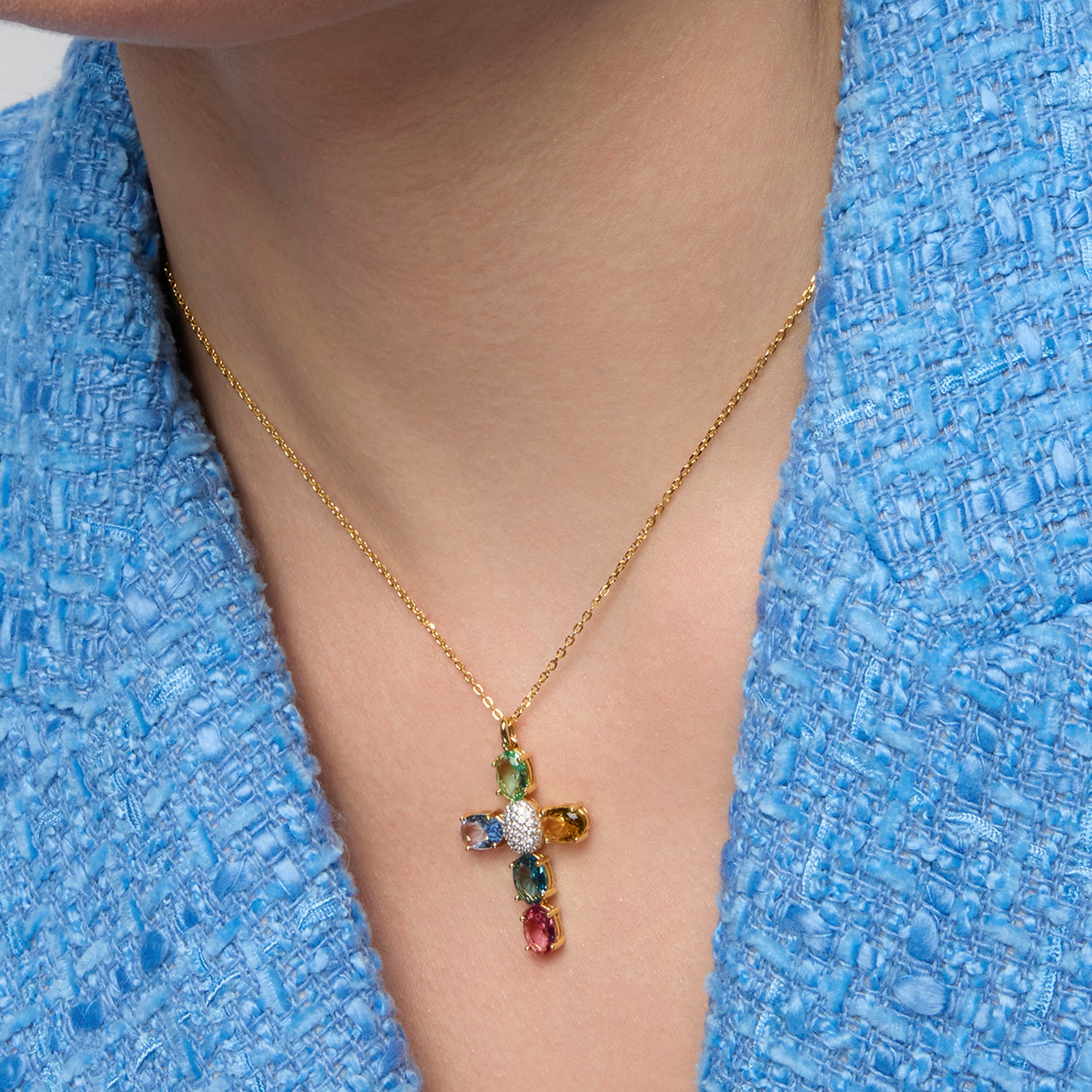 Collier en argent sterling 925 et zircon multicolore finition or jaune 18k - Laore