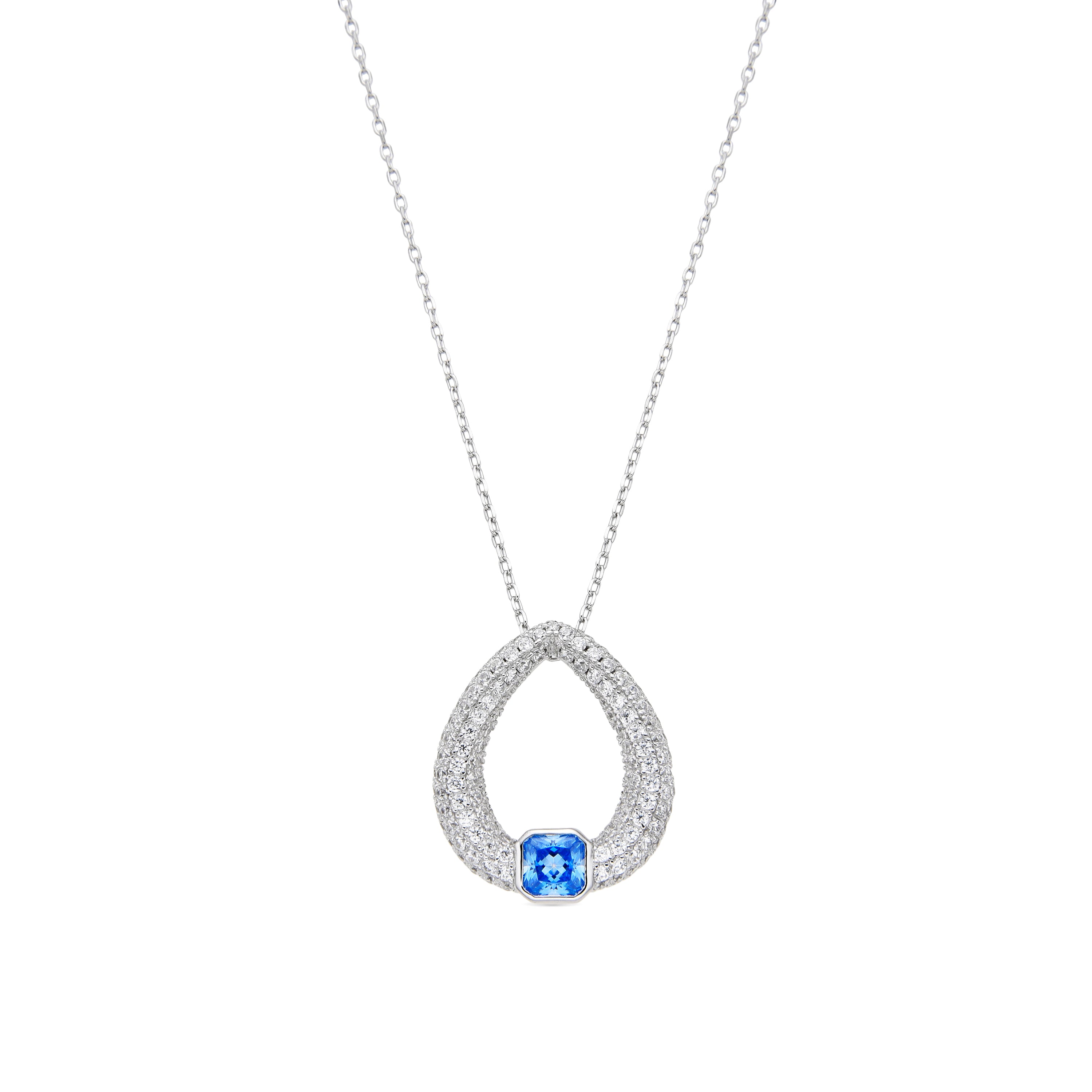 Collier en argent sterling 925 et zirconium aigue-marine finition rhodiée - Uzi