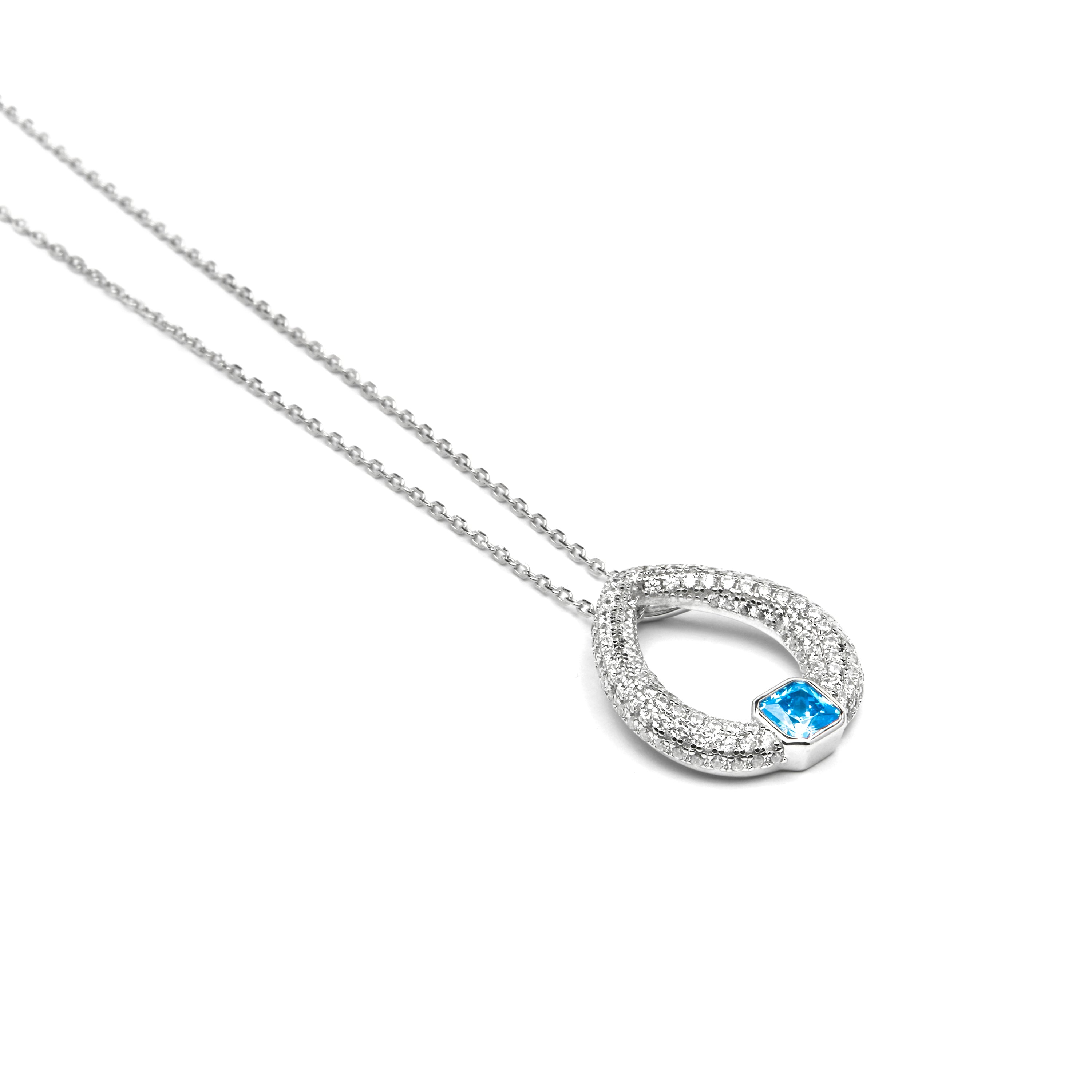 Collier en argent sterling 925 et zirconium aigue-marine finition rhodiée - Uzi
