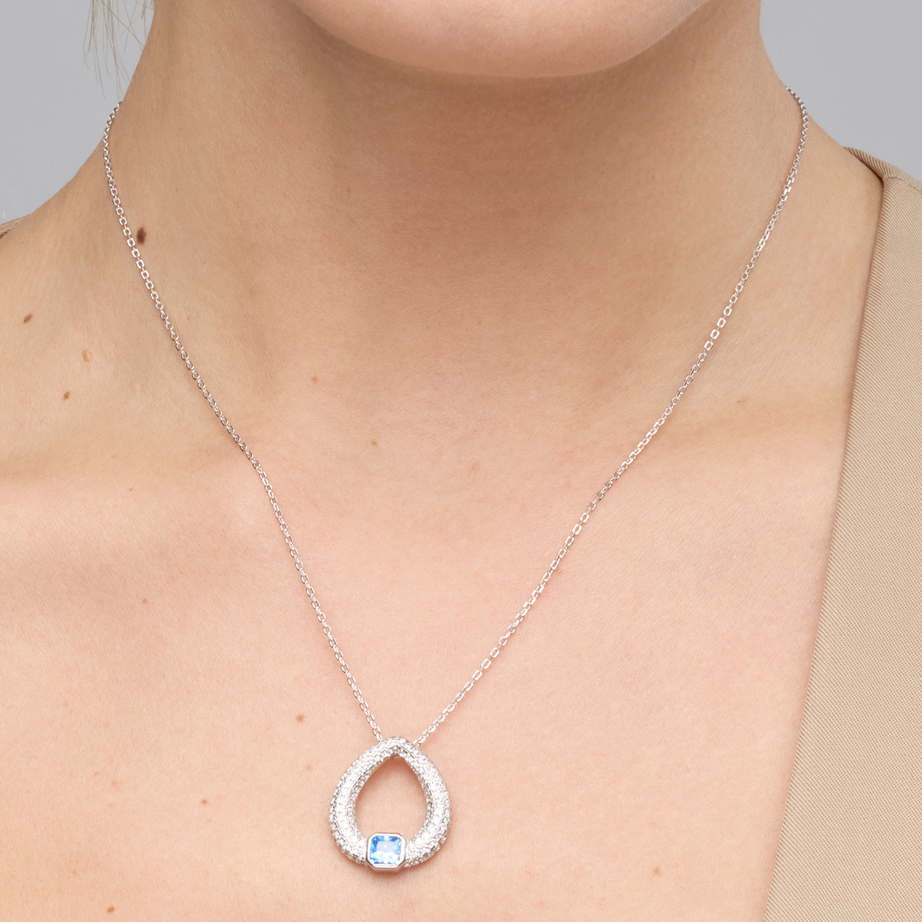 Collier en argent sterling 925 et zirconium aigue-marine finition rhodiée - Uzi