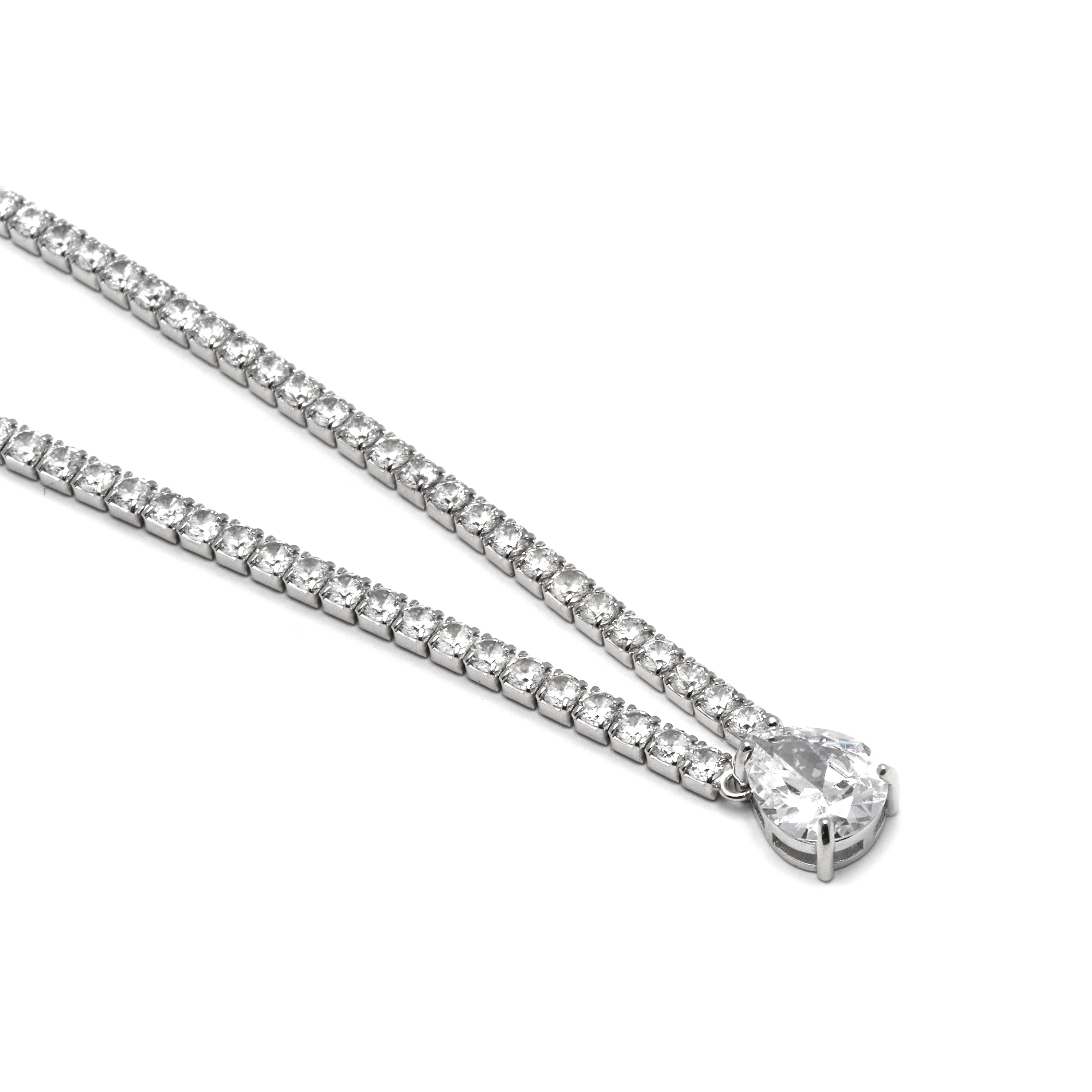 Collier en argent sterling 925 avec zircon brillant finition rhodiée - Guoi