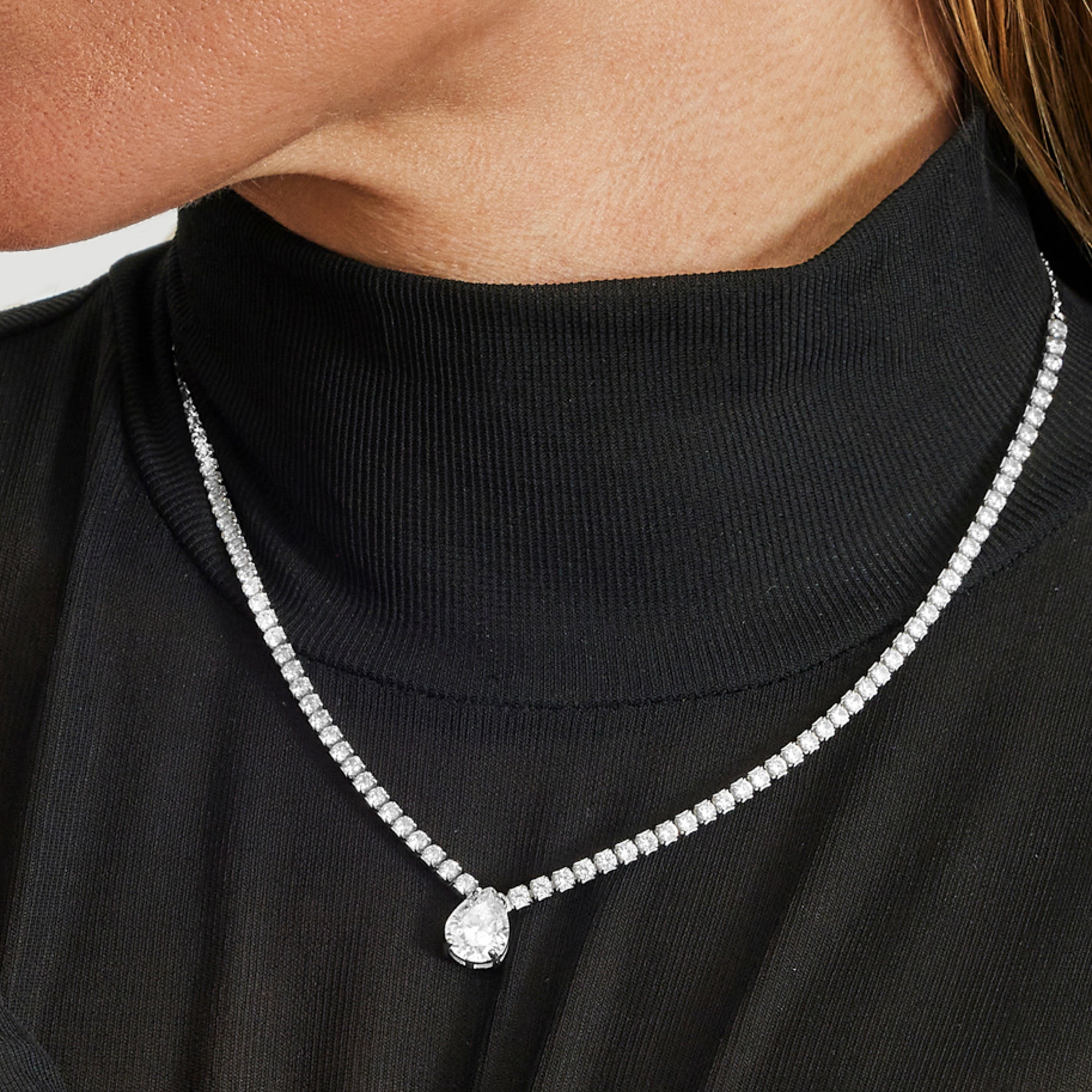 Collier en argent sterling 925 avec zircon brillant finition rhodiée - Guoi