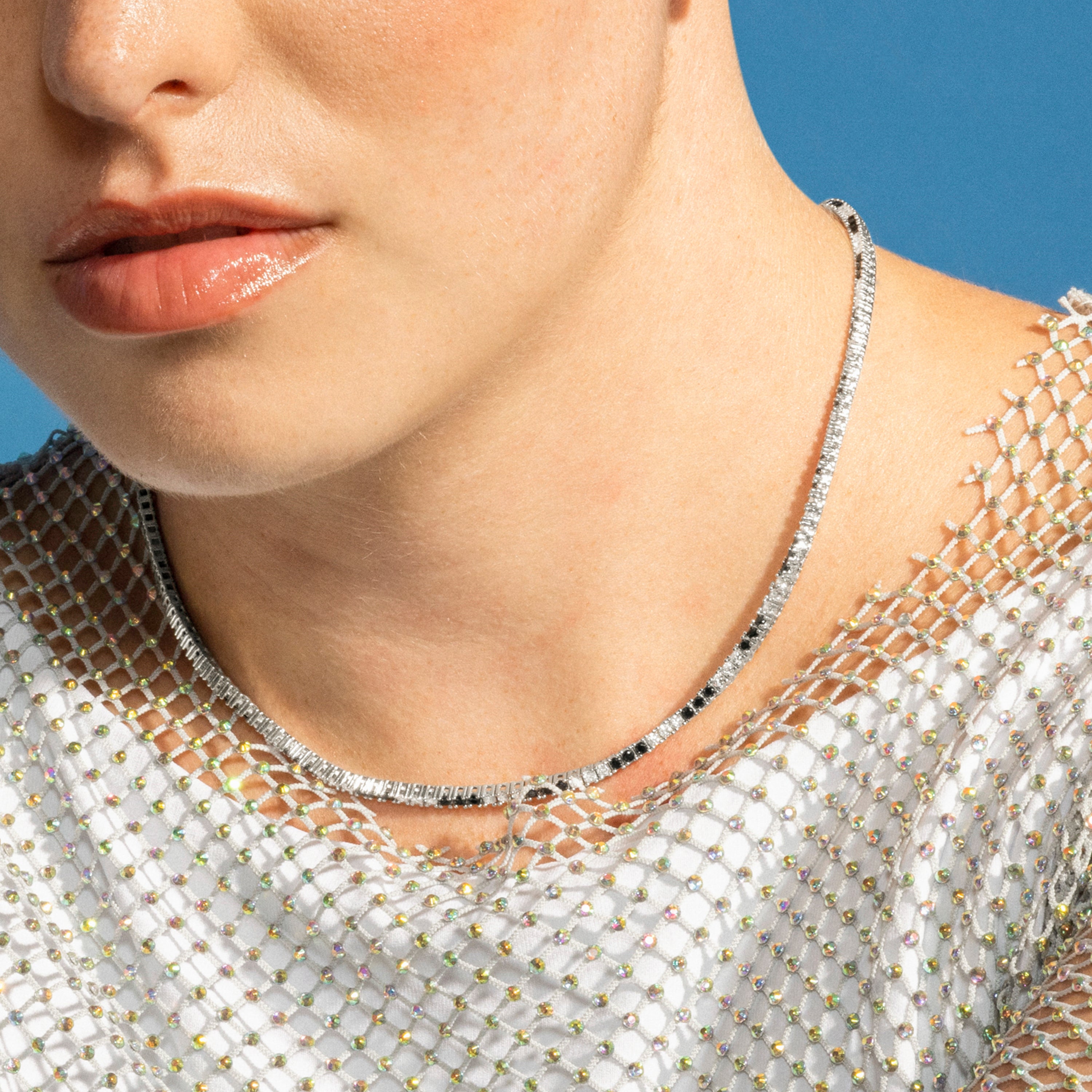 925 Sterling Silver Necklace with Onyx Zirconia finished in rhodium - Tahu