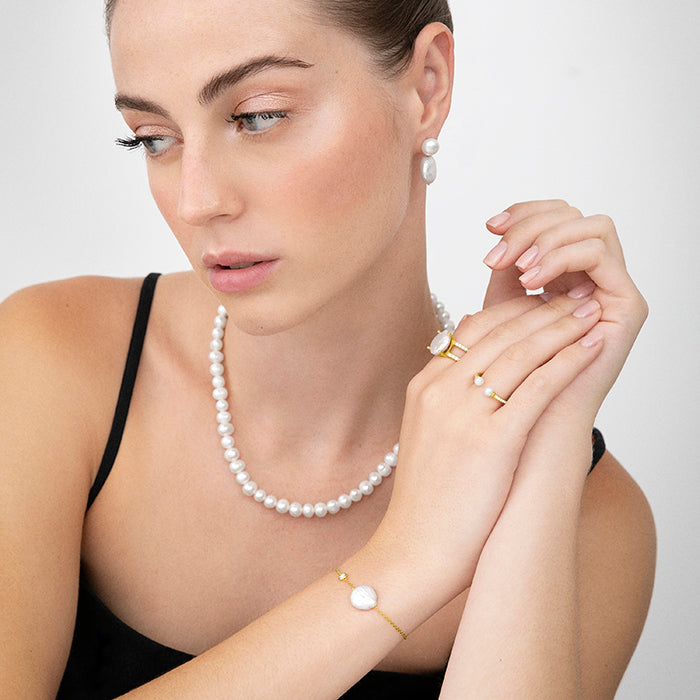 925er Sterlingsilber-Halskette mit weißer Perle, vergoldet mit 18K Gelbgold - Kipepeo