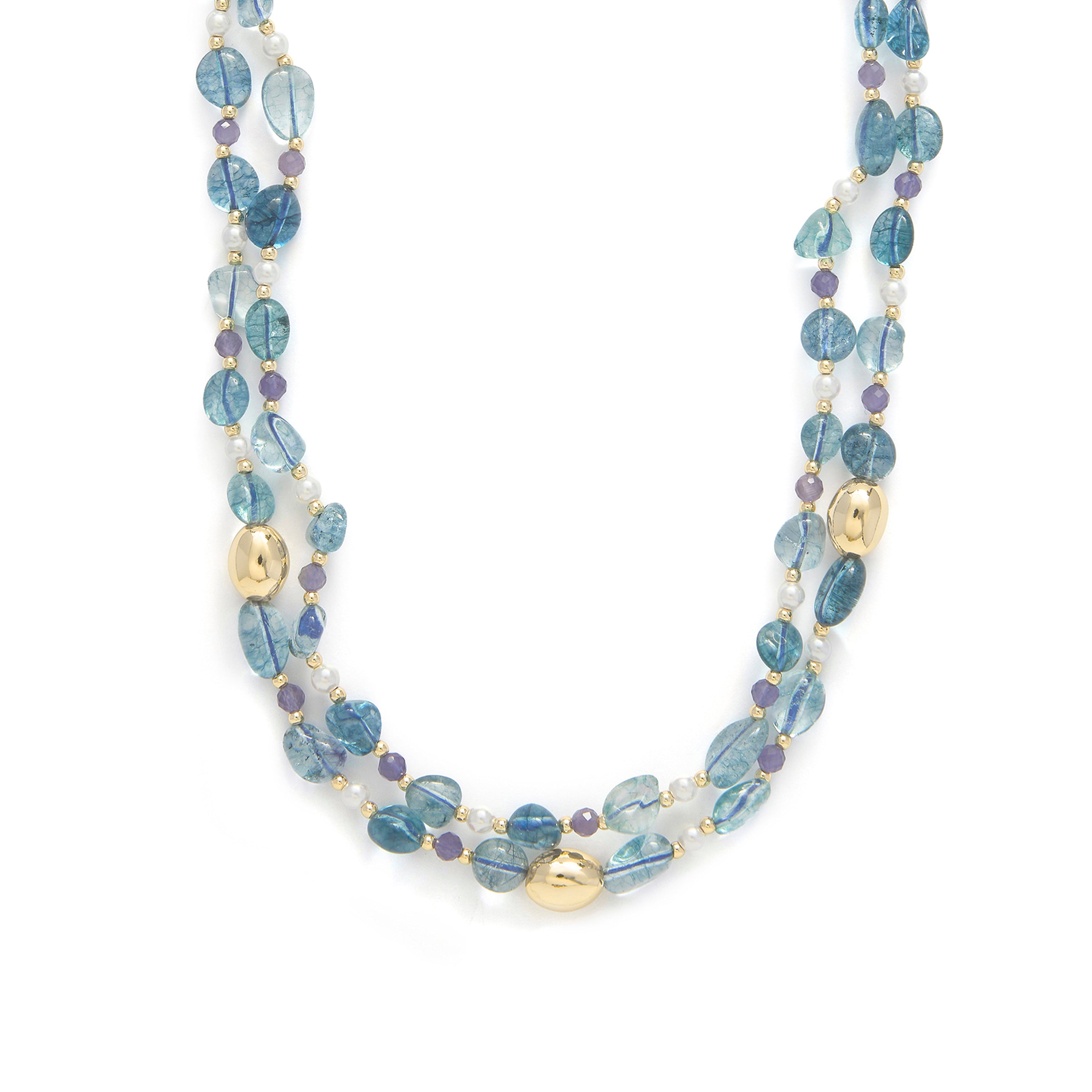 925 Sterling Silver Necklace and Blue Crystal finished in 18k Yellow Gold - Aswudi