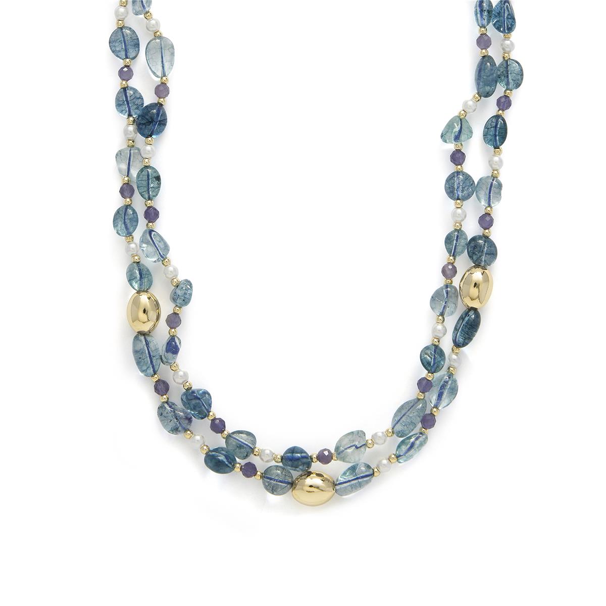 Collar de Plata de Ley 925 y Cristal Azul acabado en oro amarillo 18k - Aswudi