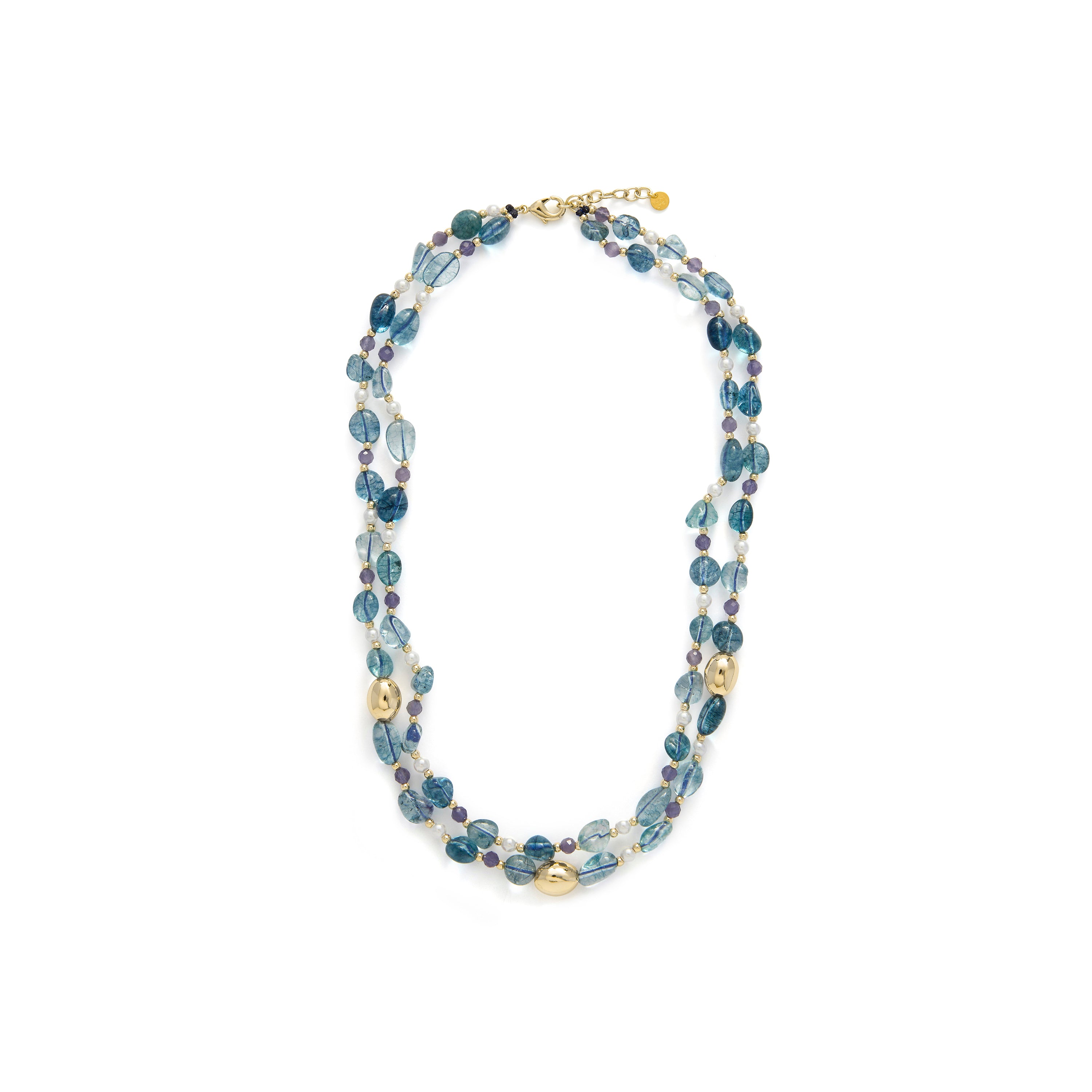 Halskette aus 925er Sterlingsilber und blauem Kristall mit 18k Gelbgold-Finish - Aswudi