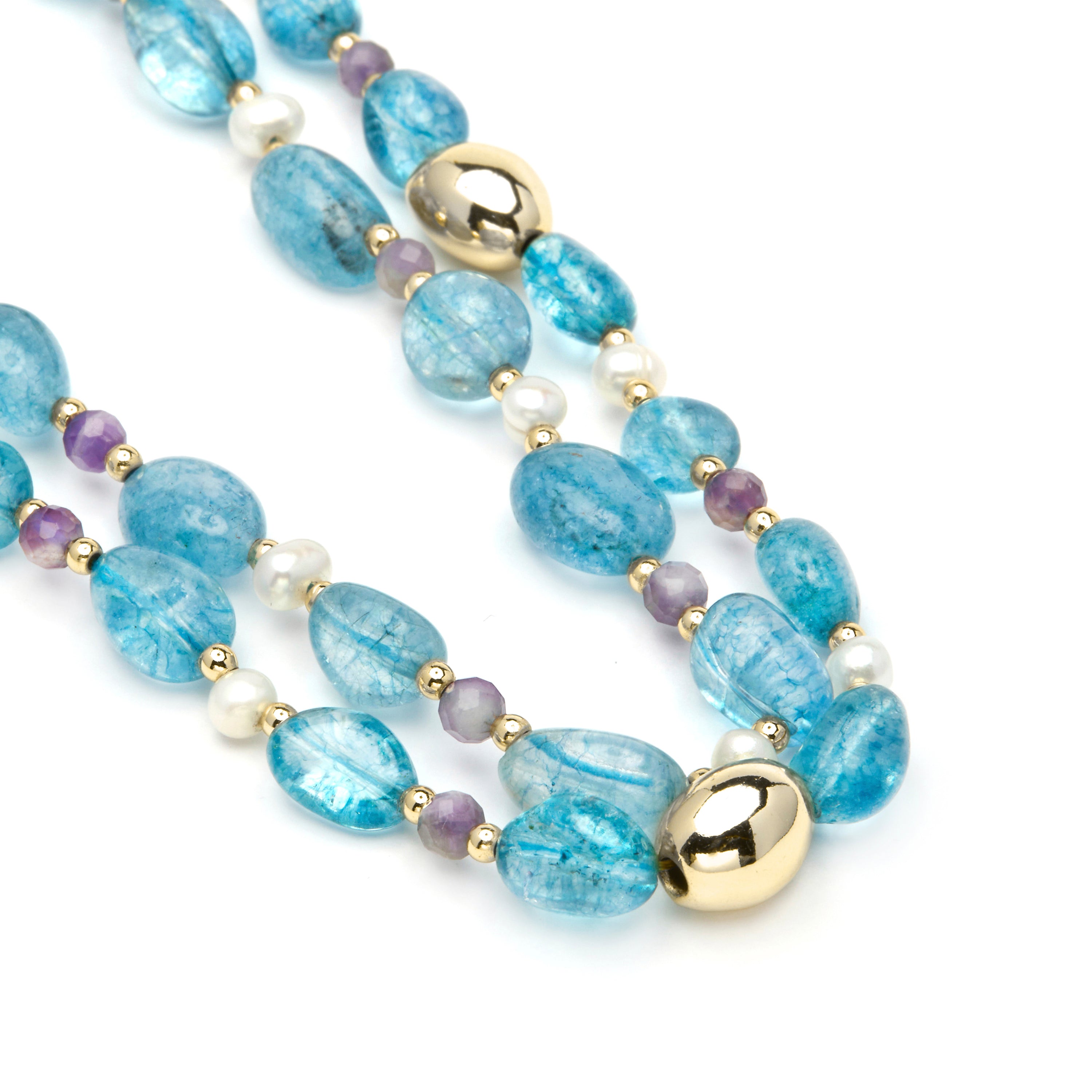 Halskette aus 925er Sterlingsilber und blauem Kristall mit 18k Gelbgold-Finish - Aswudi