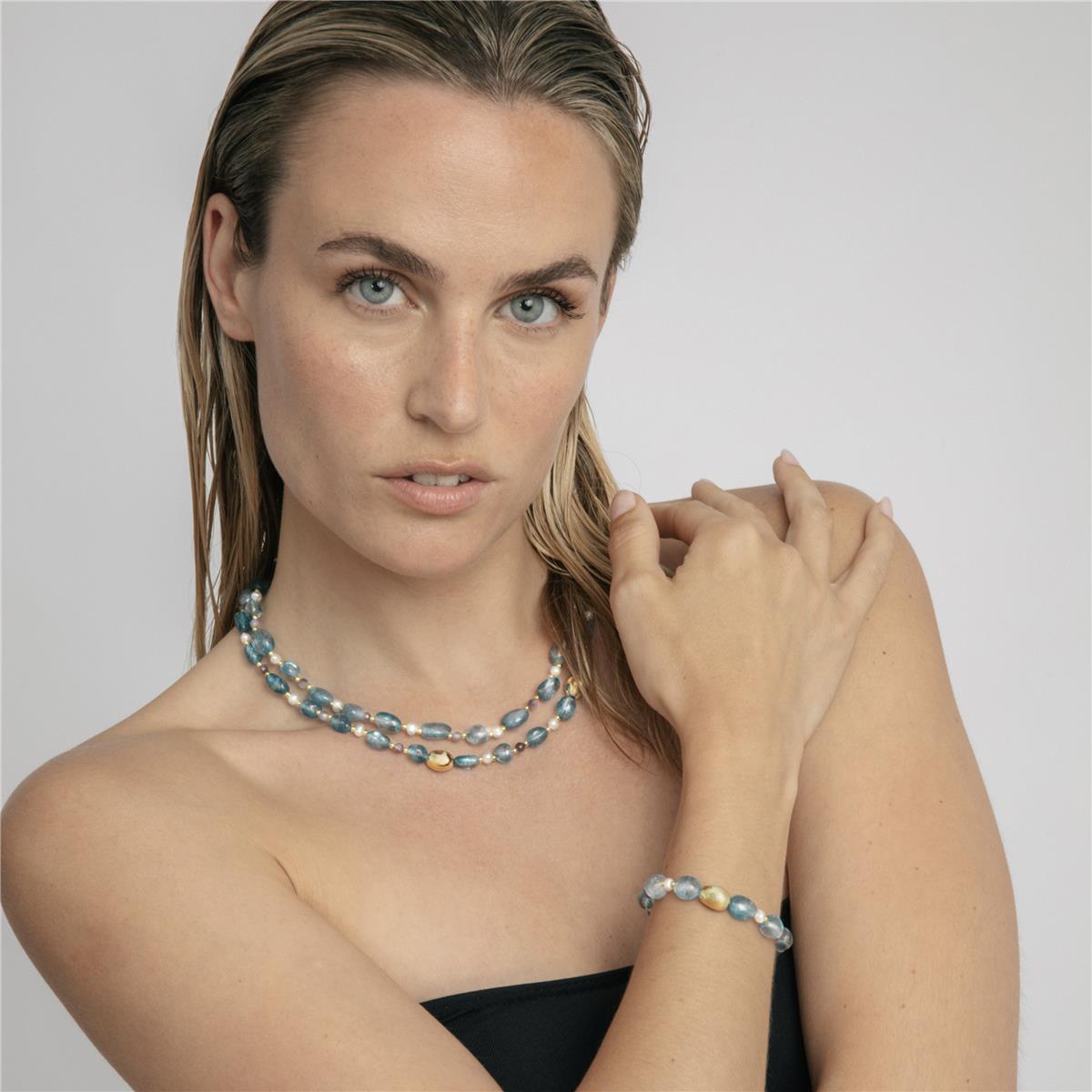 Collar de Plata de Ley 925 y Cristal Azul acabado en oro amarillo 18k - Aswudi