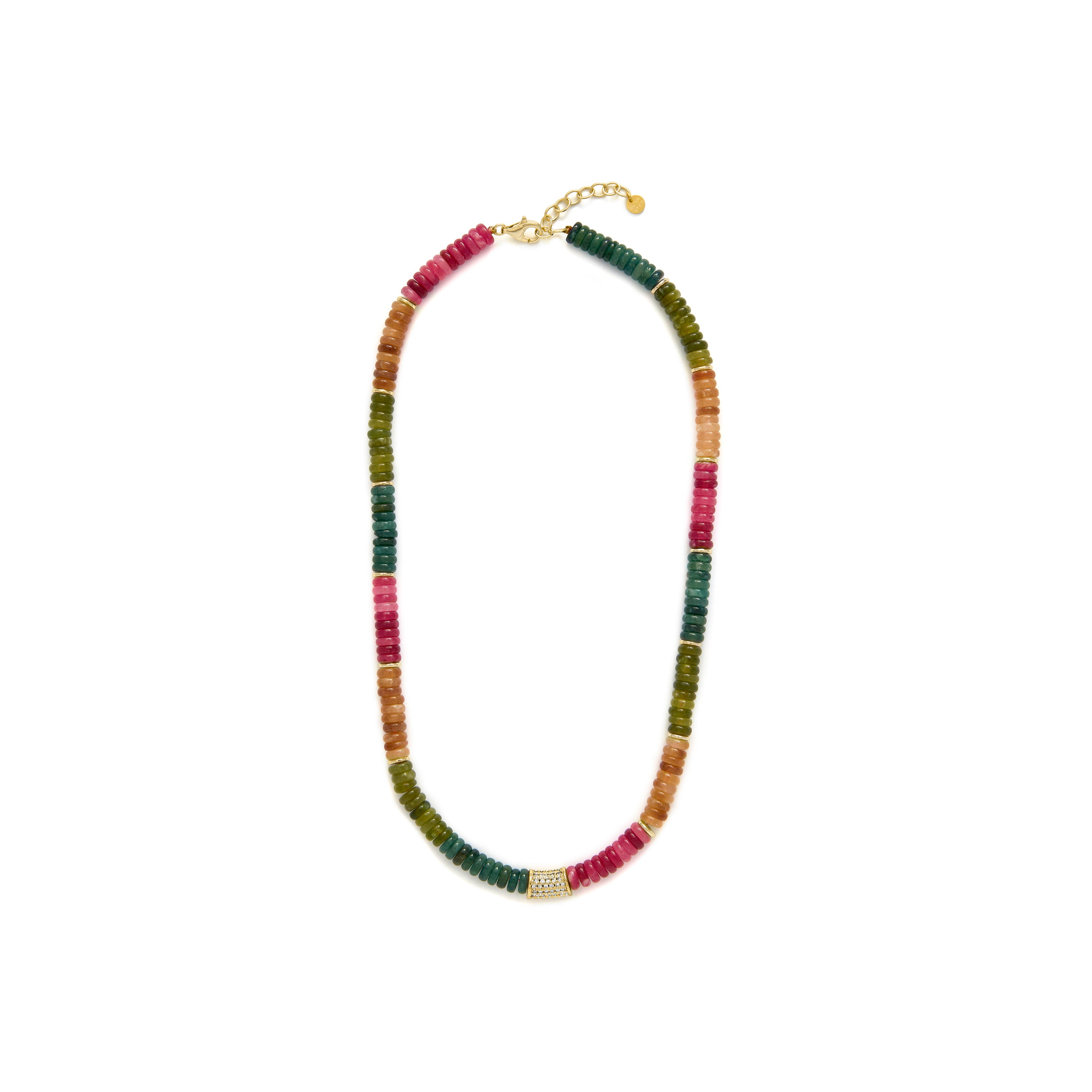 Colar de Prata de Lei 925 e Turmalina Multicolor com acabamento em ouro amarelo 18k - Megro