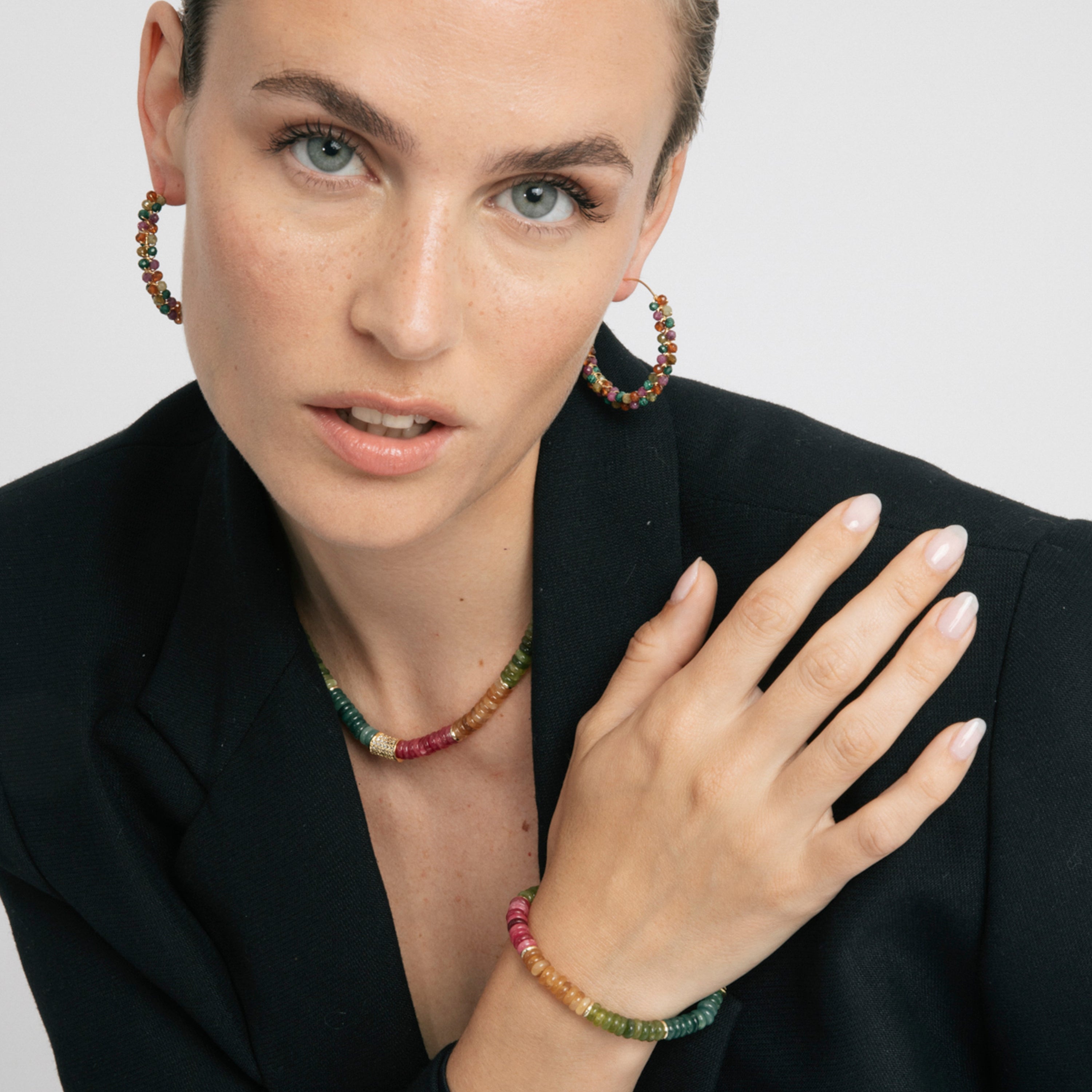 Colar de Prata de Lei 925 e Turmalina Multicolor com acabamento em ouro amarelo 18k - Megro