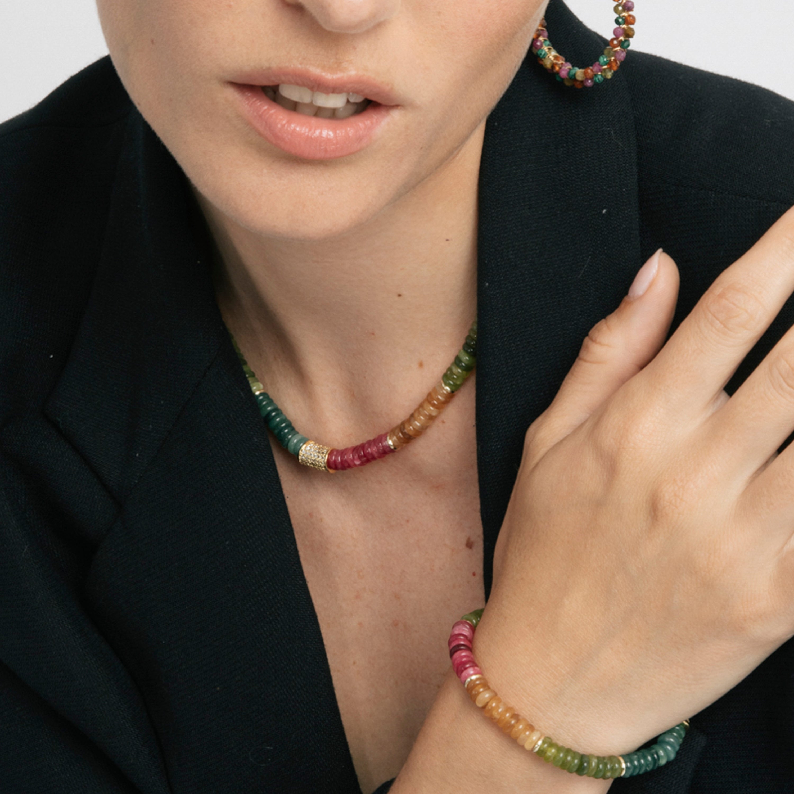 Colar de Prata de Lei 925 e Turmalina Multicolor com acabamento em ouro amarelo 18k - Megro