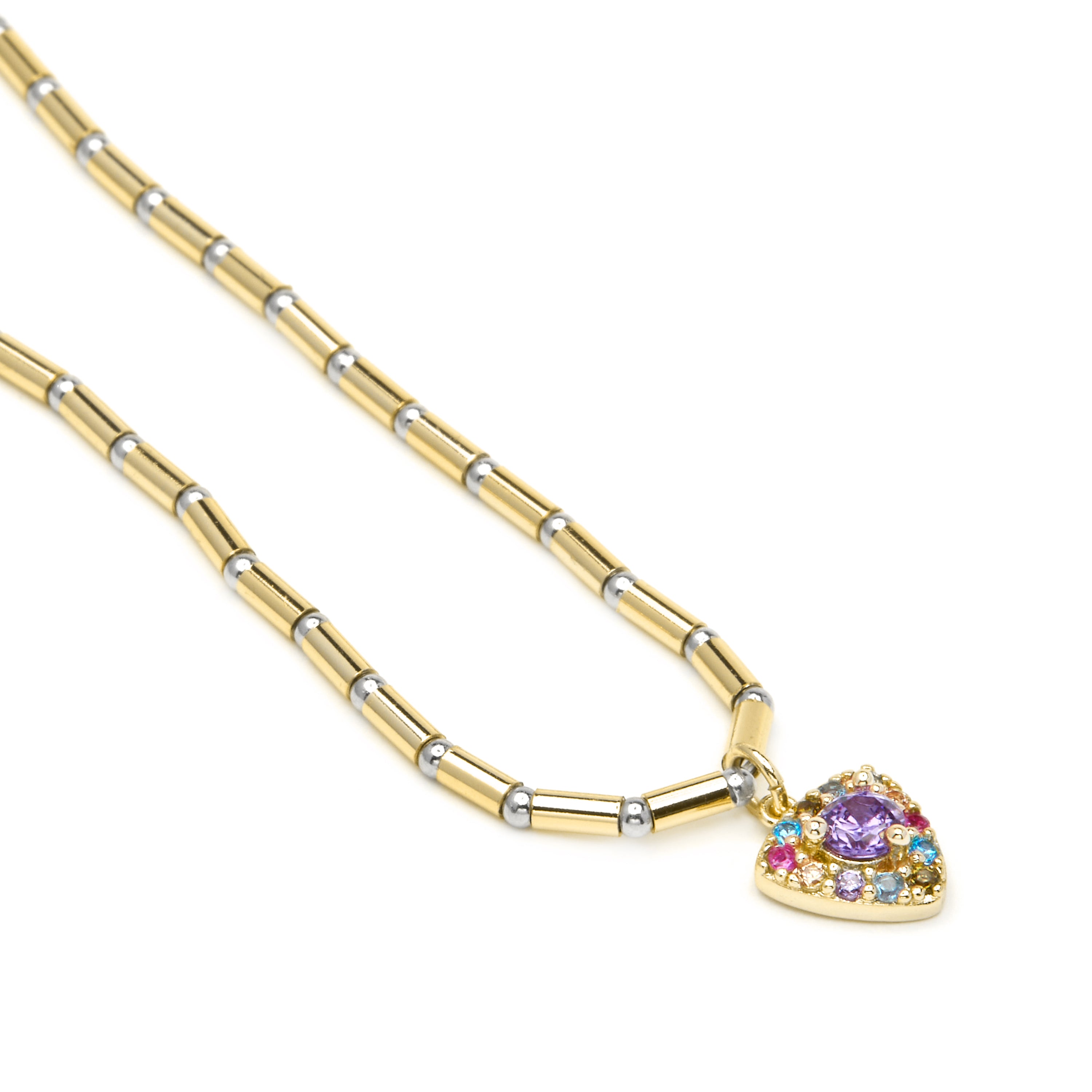 925 Sterling Silver Collar and Multicolor Cubic Zirconia finished in 18k Yellow Gold - Aldra